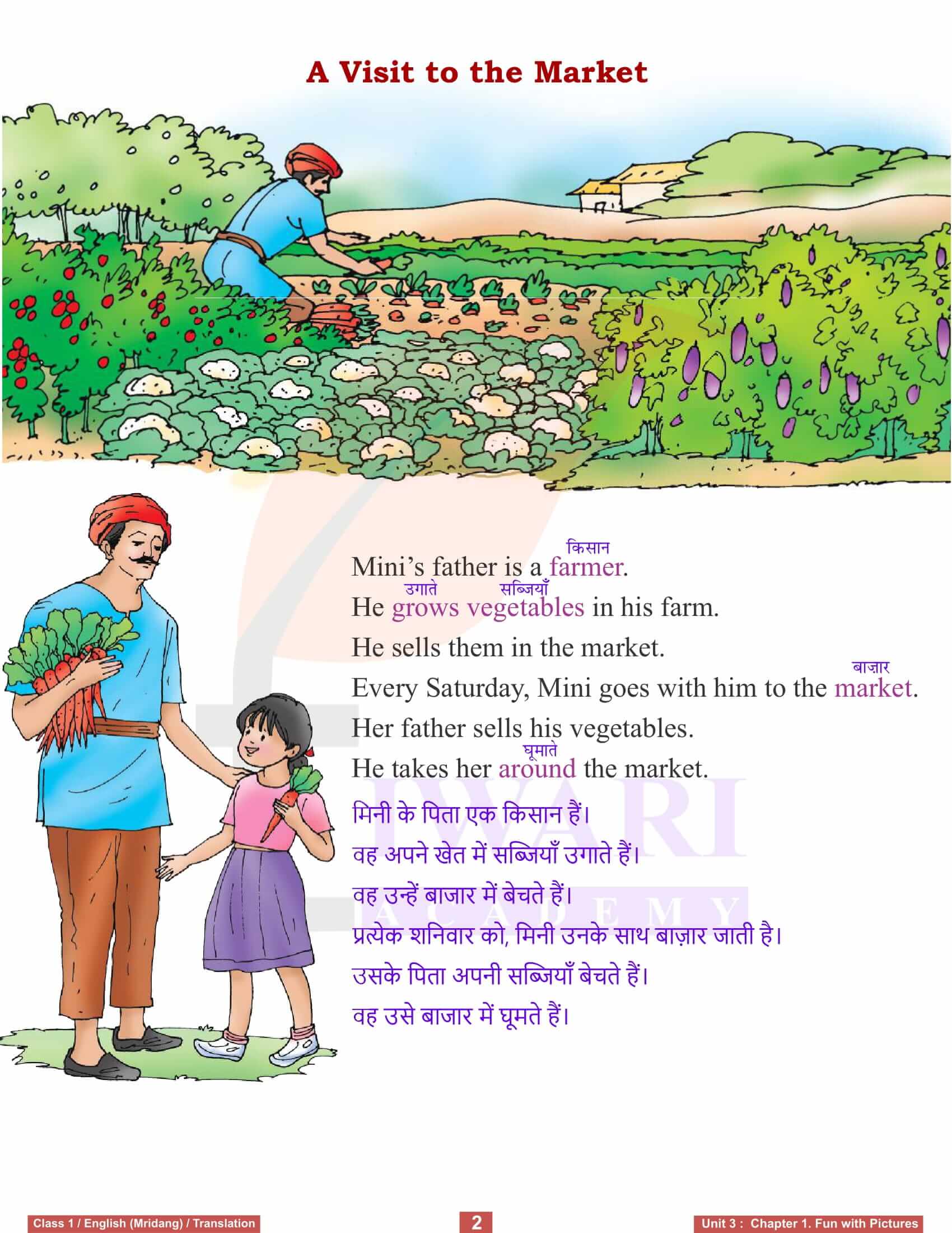 NCERT Solutions for Class 1 English Mridang Unit 3 Food Chapter 1 Fun with Pictures English to Hindi Translation