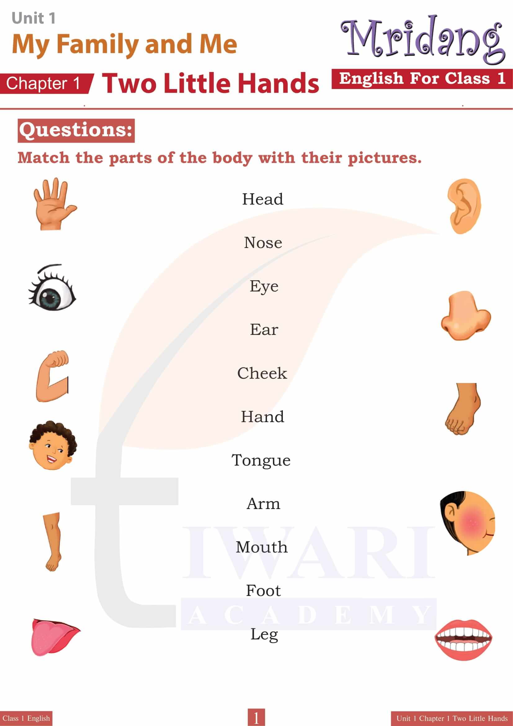 NCERT Solutions for Class 1 English Mridang Chapter 1 Two Little Hands of Unit 1 My Family and Me