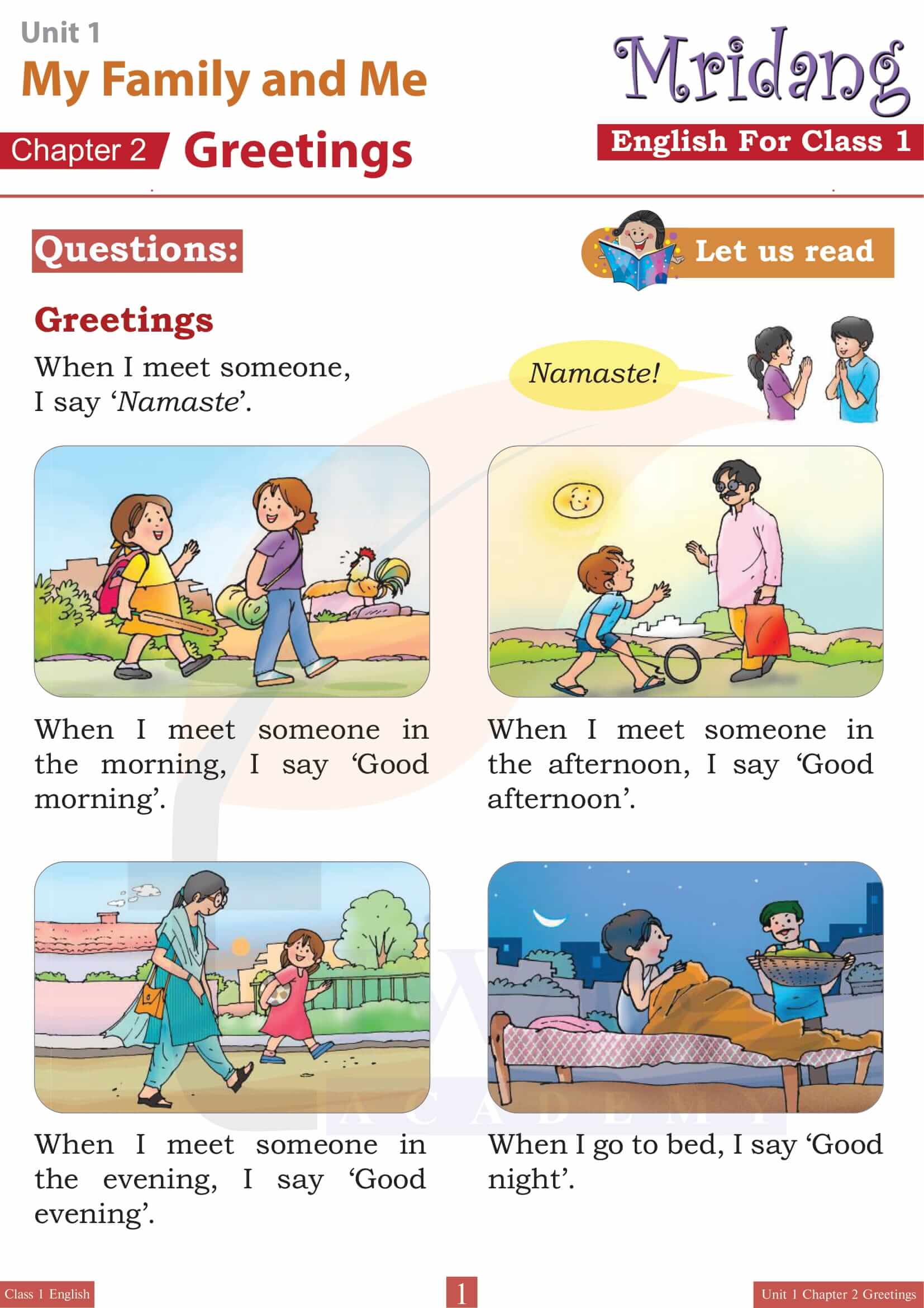 NCERT Solutions for Class 1 English Mridang Chapter 2 Greetings of Unit 1 My Family and Me