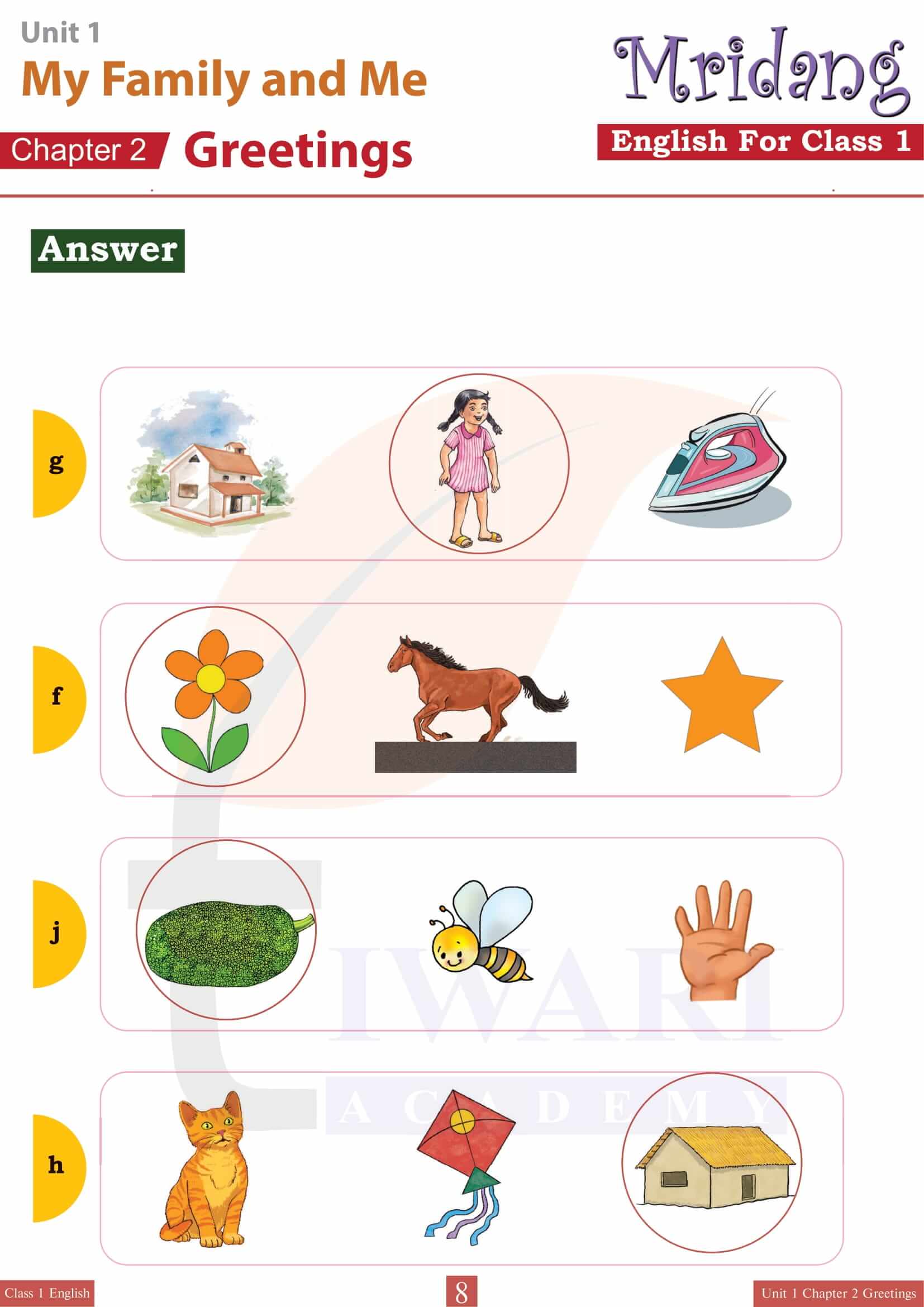 NCERT Solutions for Class 1 English Mridang Chapter 2 Greetings All Question answers