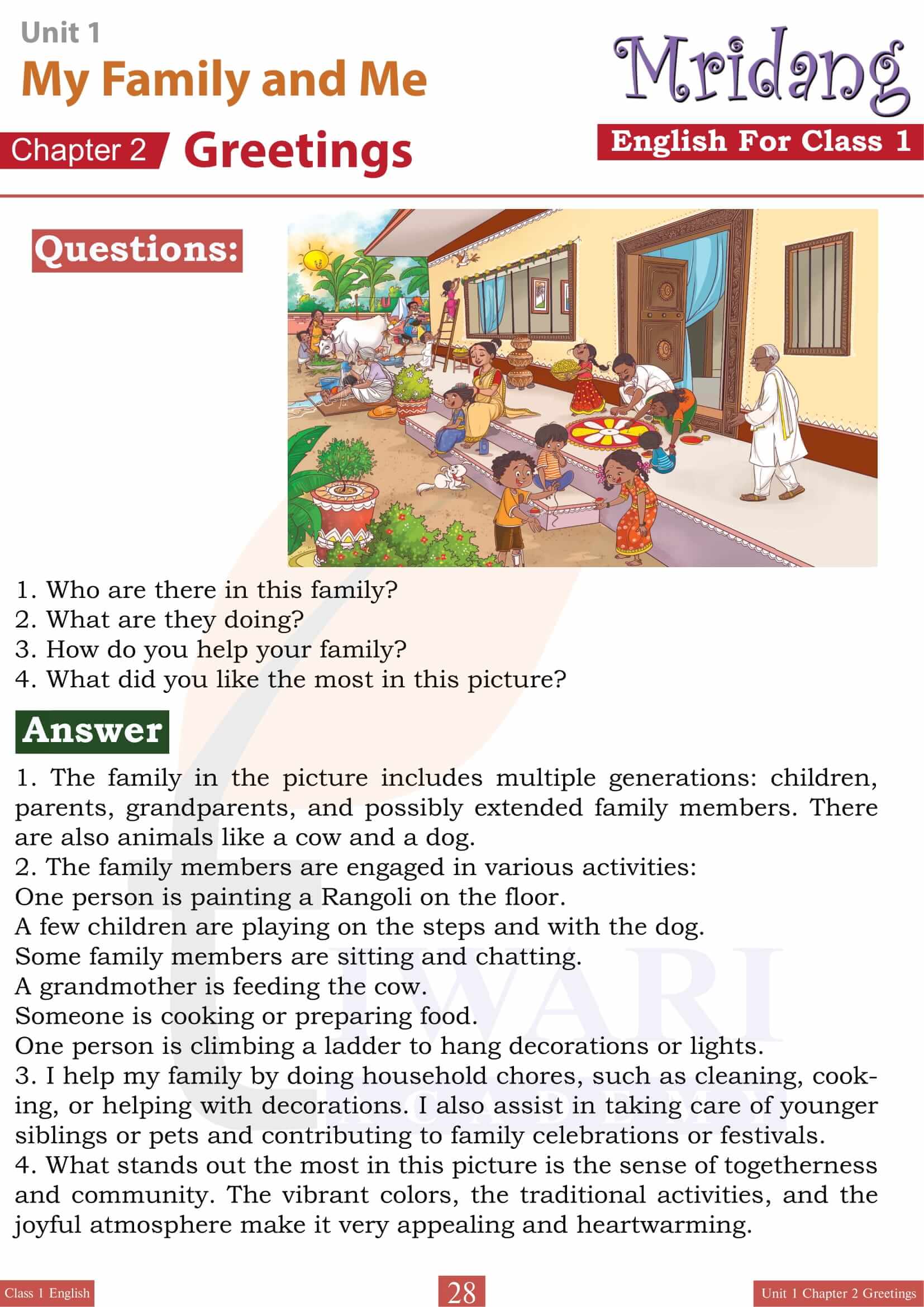Class 1 English Mridang Book Chapter 2 Question Answers