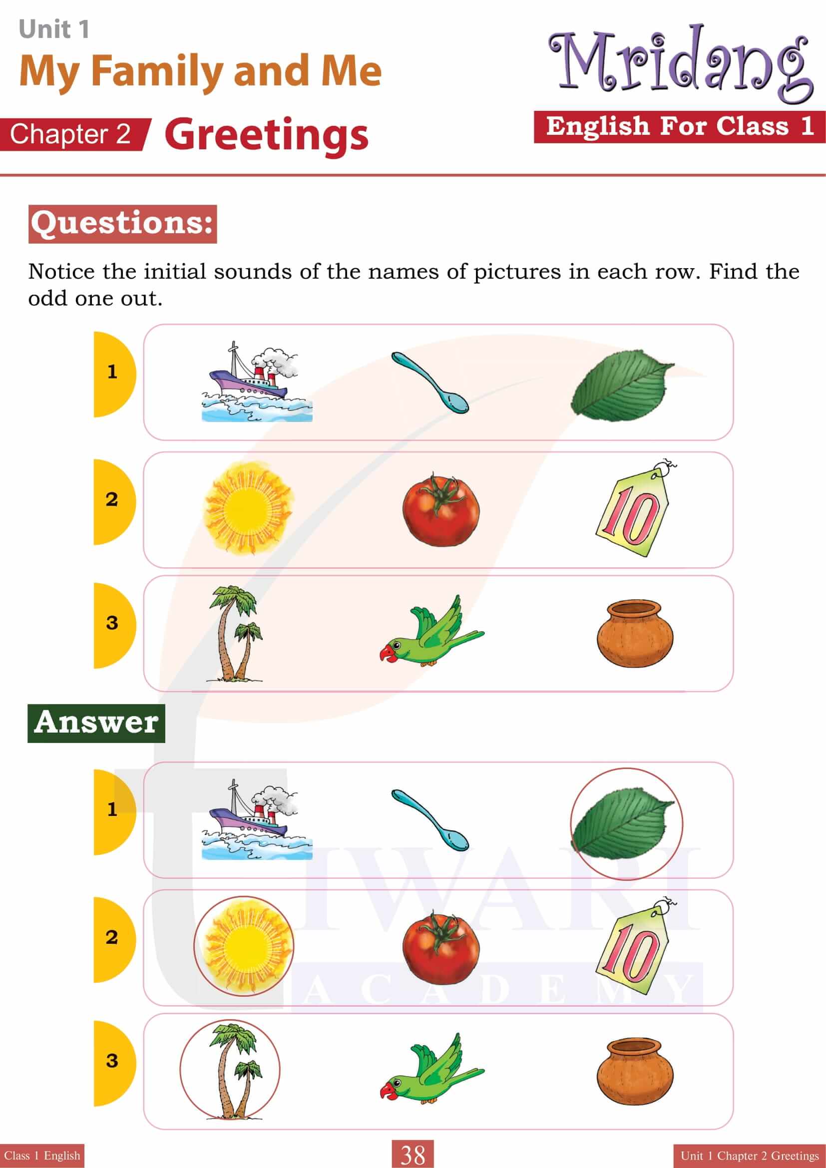 Class 1 English new Book Chapter 2 Answers guide