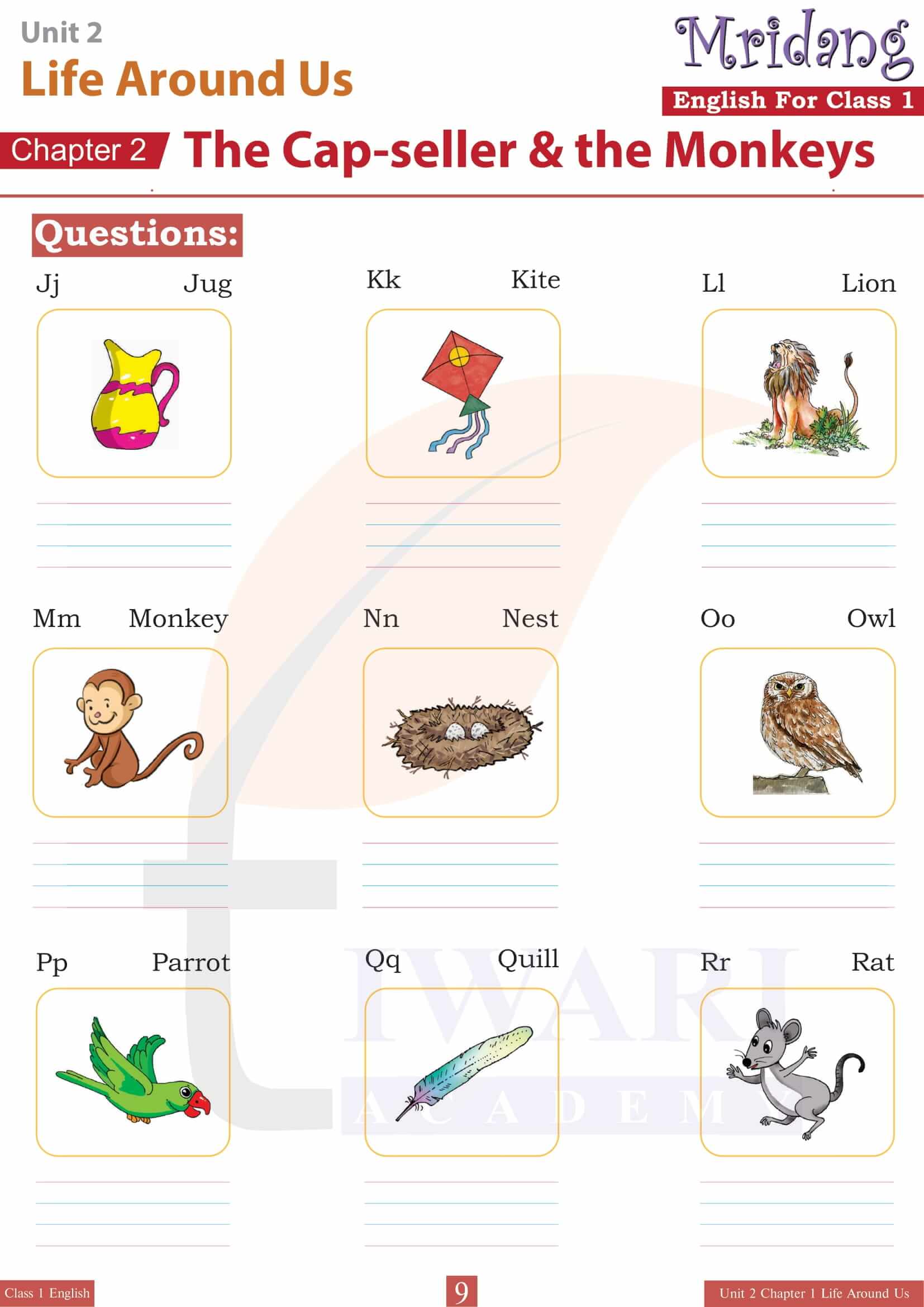 NCERT Solutions for Class 1 English Mridang Chapter 2 The Cap-seller and the Monkeys of Unit 2 Life Around Us Answers