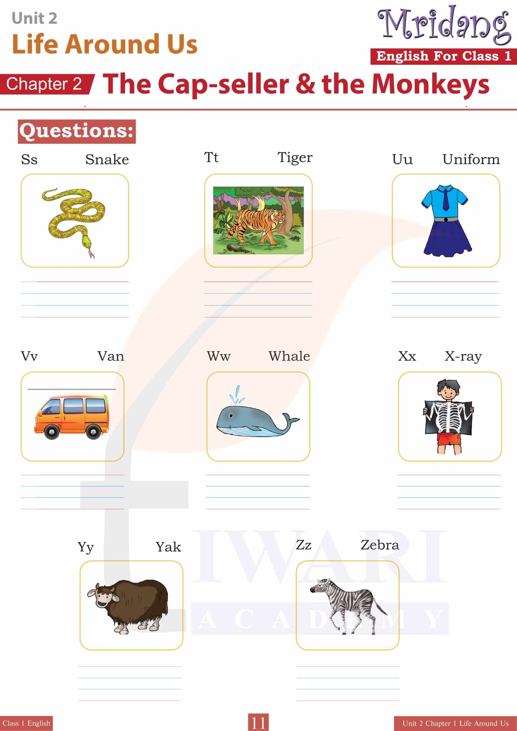 Class 1 English Mridang Chapter 2 The Cap-seller and the Monkeys of Unit 2 Life Around Us Question Answers