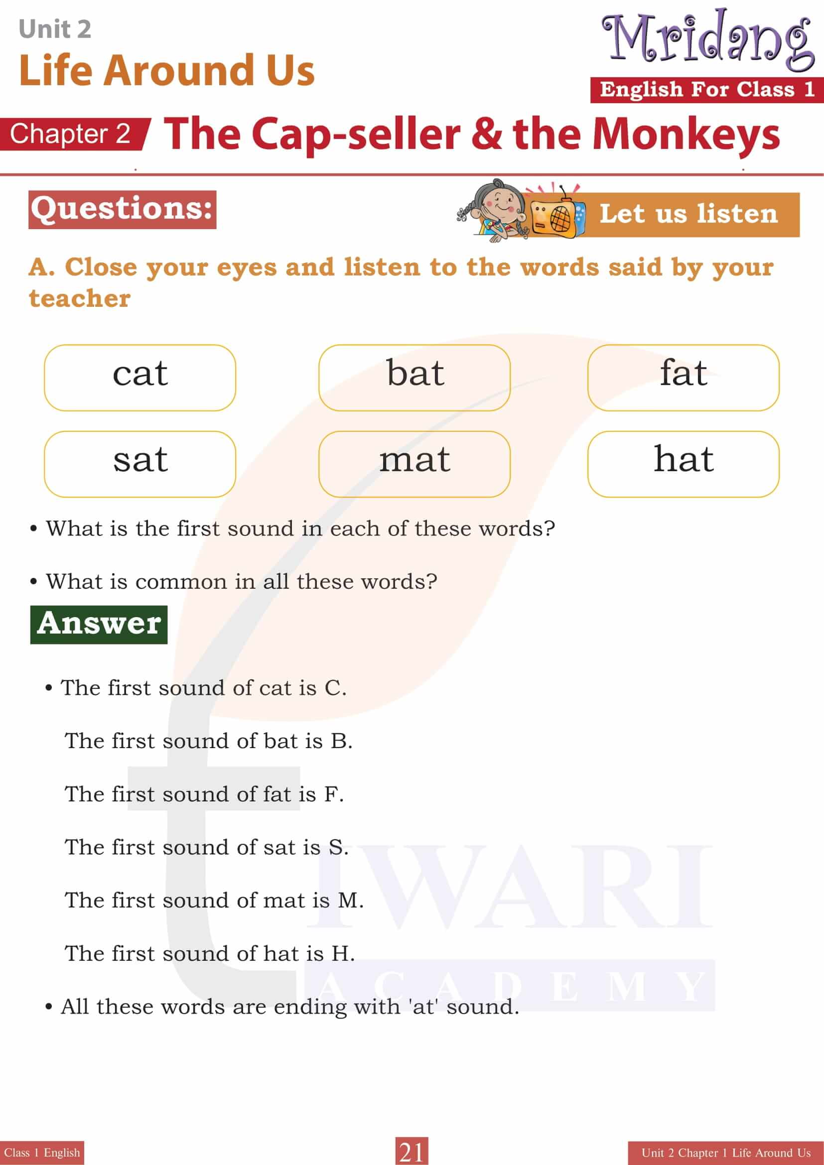 Class 1 English Mridang Unit 2 Chapter 2 NCERT Question Answers