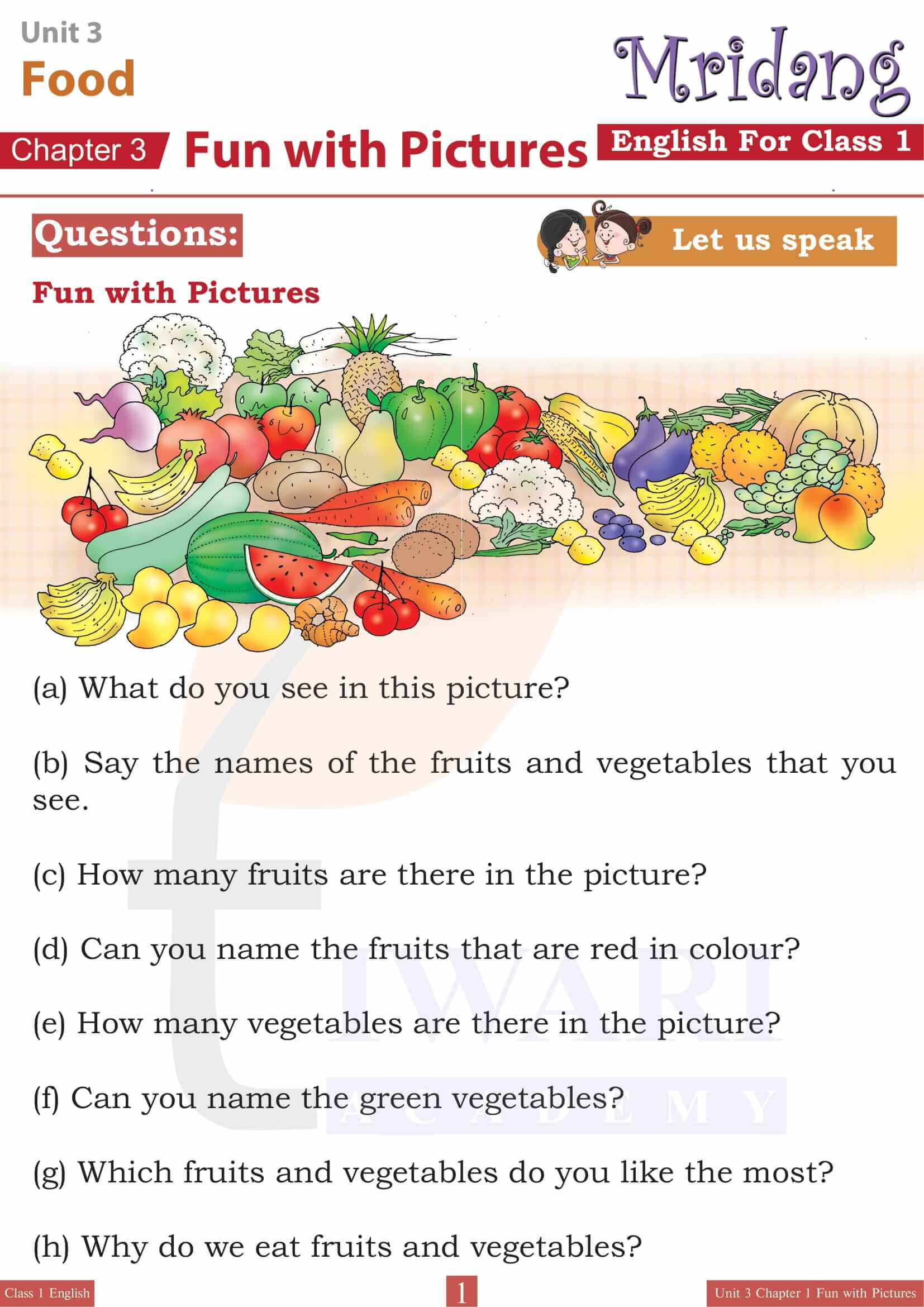 NCERT Solutions for Class 1 English Mridang Unit 3 Food Chapter 1 Fun with Pictures Question Answers