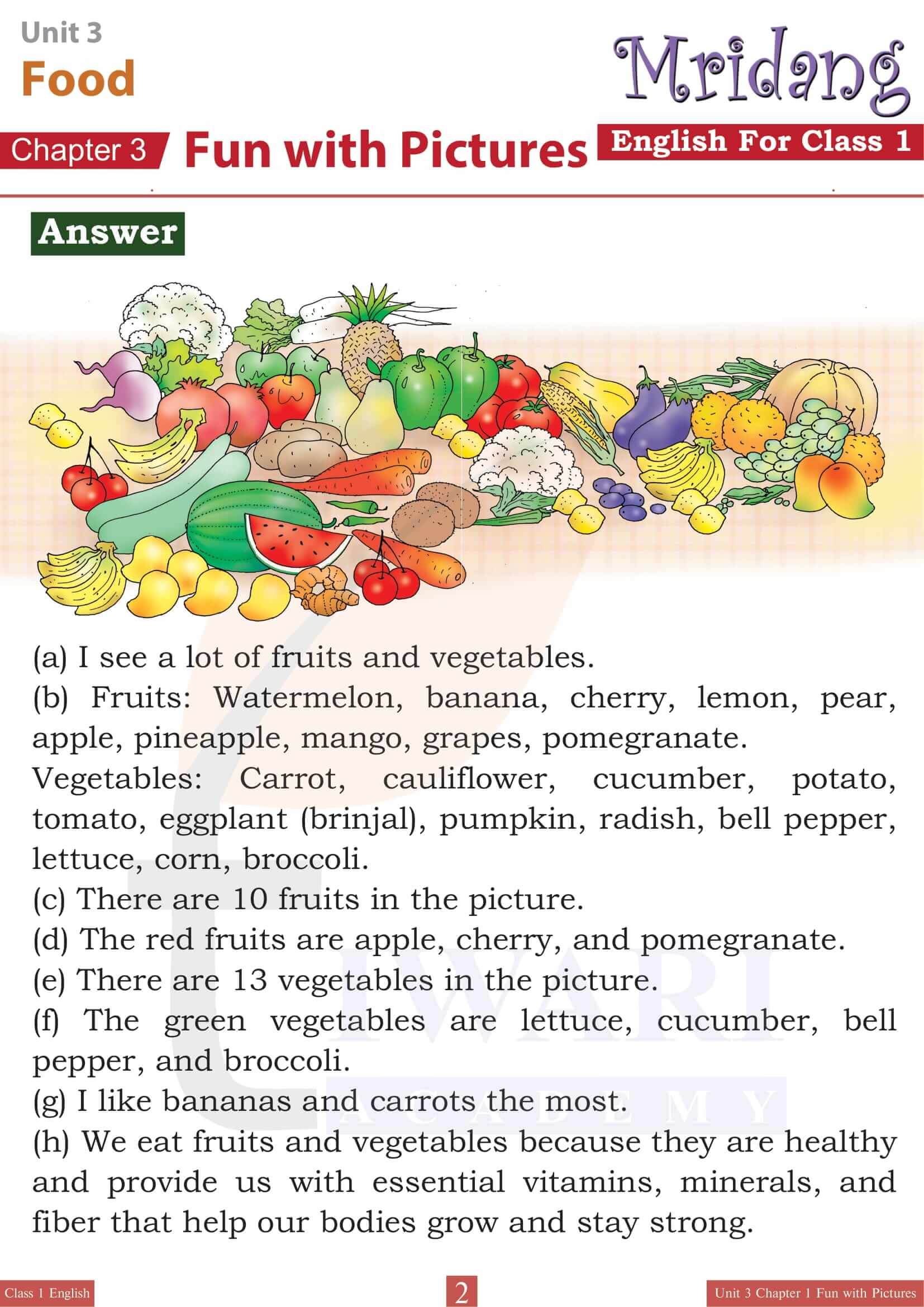 NCERT Solutions for Class 1 English Mridang Unit 3 Food Chapter 1 Fun with Pictures Exercises