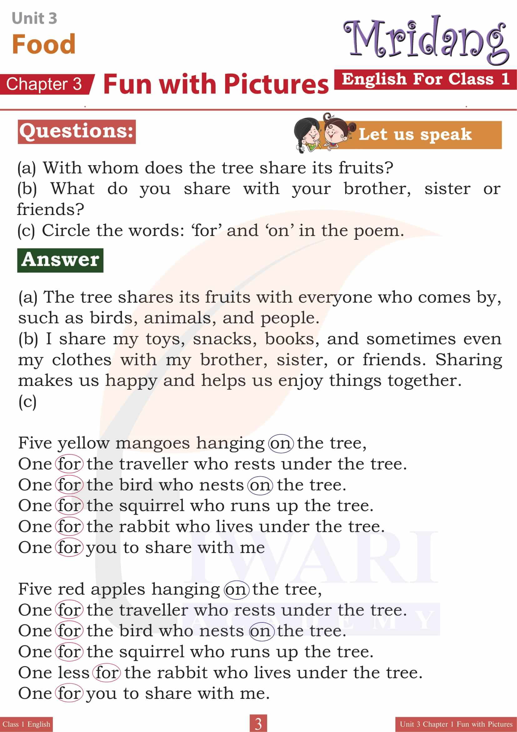 NCERT Solutions for Class 1 English Mridang Unit 3 Food Chapter 1