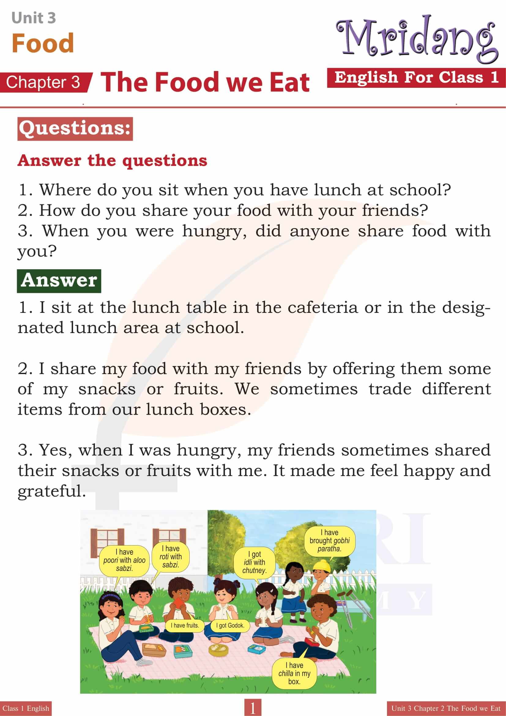 NCERT Solutions for Class 1 English Mridang Unit 3 Food Chapter 2 The Food we Eat