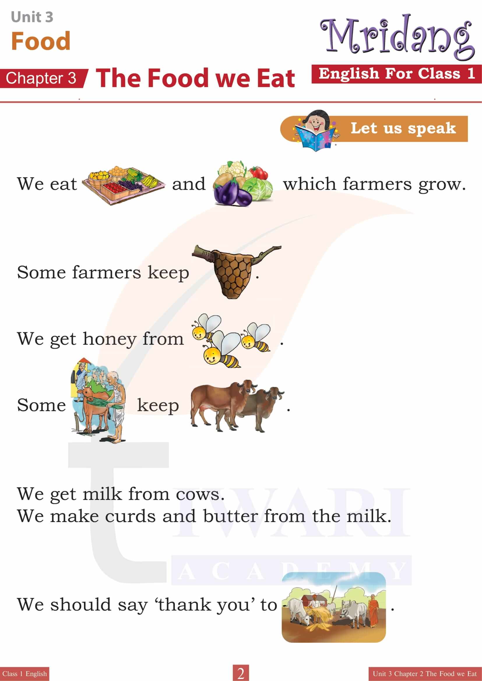 NCERT Solutions for Class 1 English Mridang Unit 3 Food Chapter 2 Question Answers