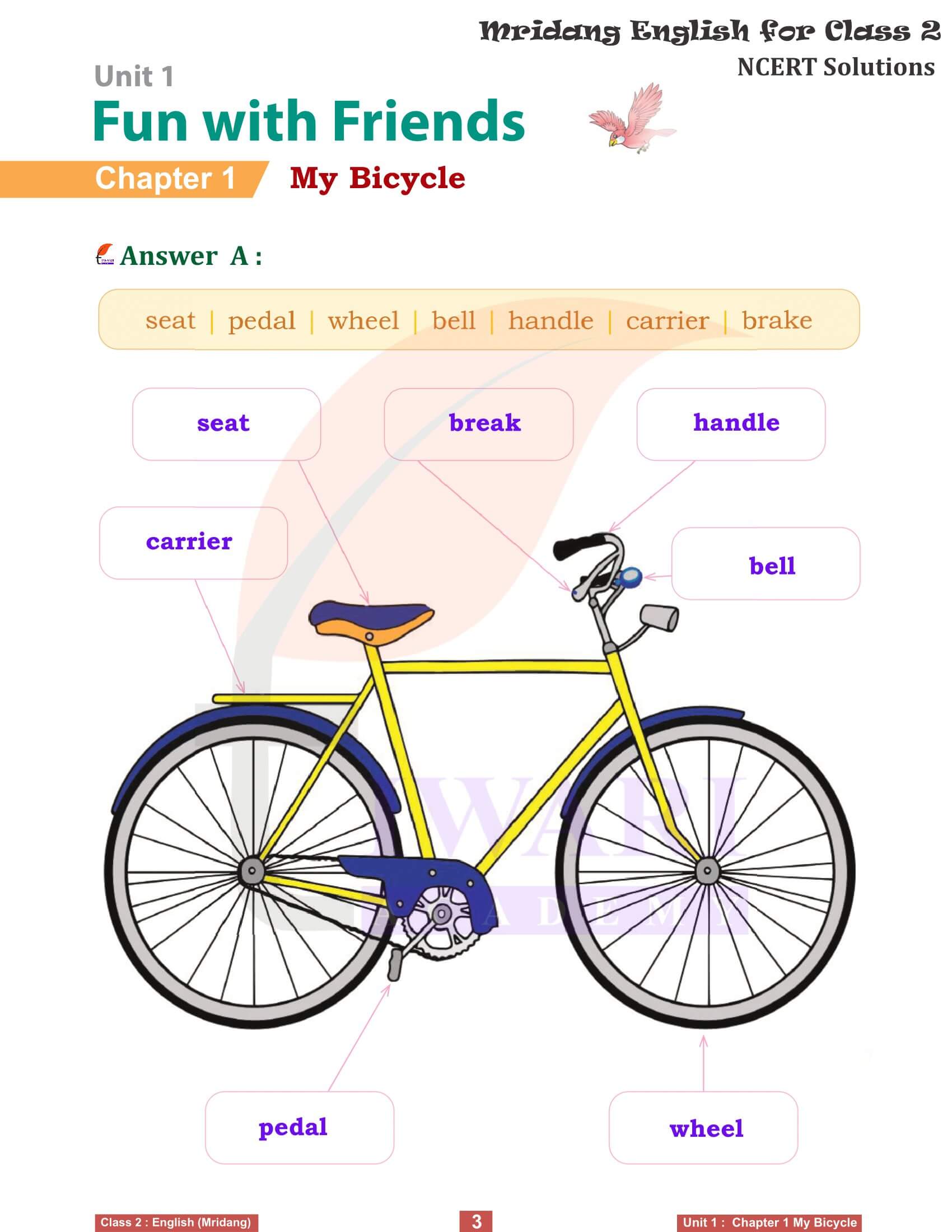 NCERT Solutions for class 2 English Mridang unit 1 Fun with Friends Chapter 1 My Bicycle Question Answers