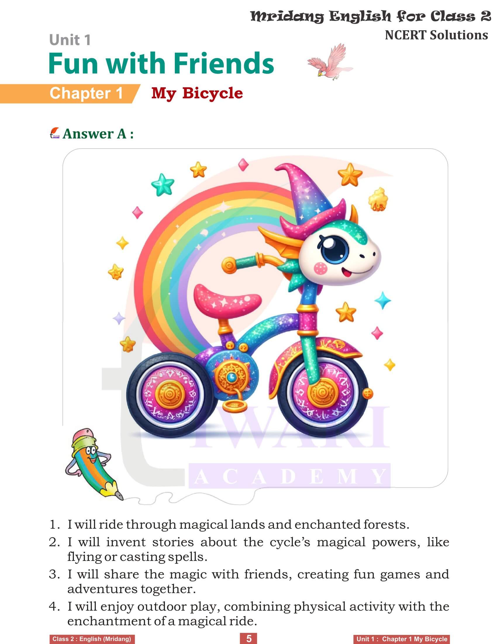 NCERT Solutions for class 2 English Mridang unit 1 Fun with Friends Chapter 1 My Bicycle Questions