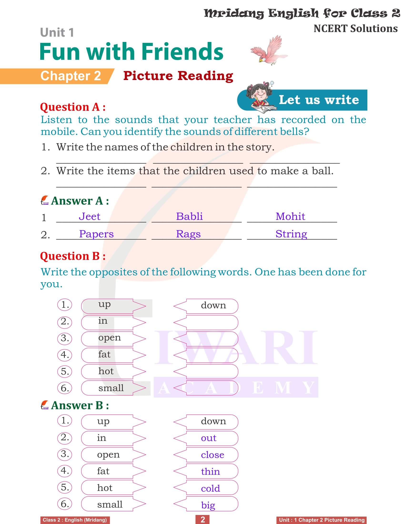 Class 2 English Mridang Unit 1 Fun with Friends Chapter 2 Picture Reading