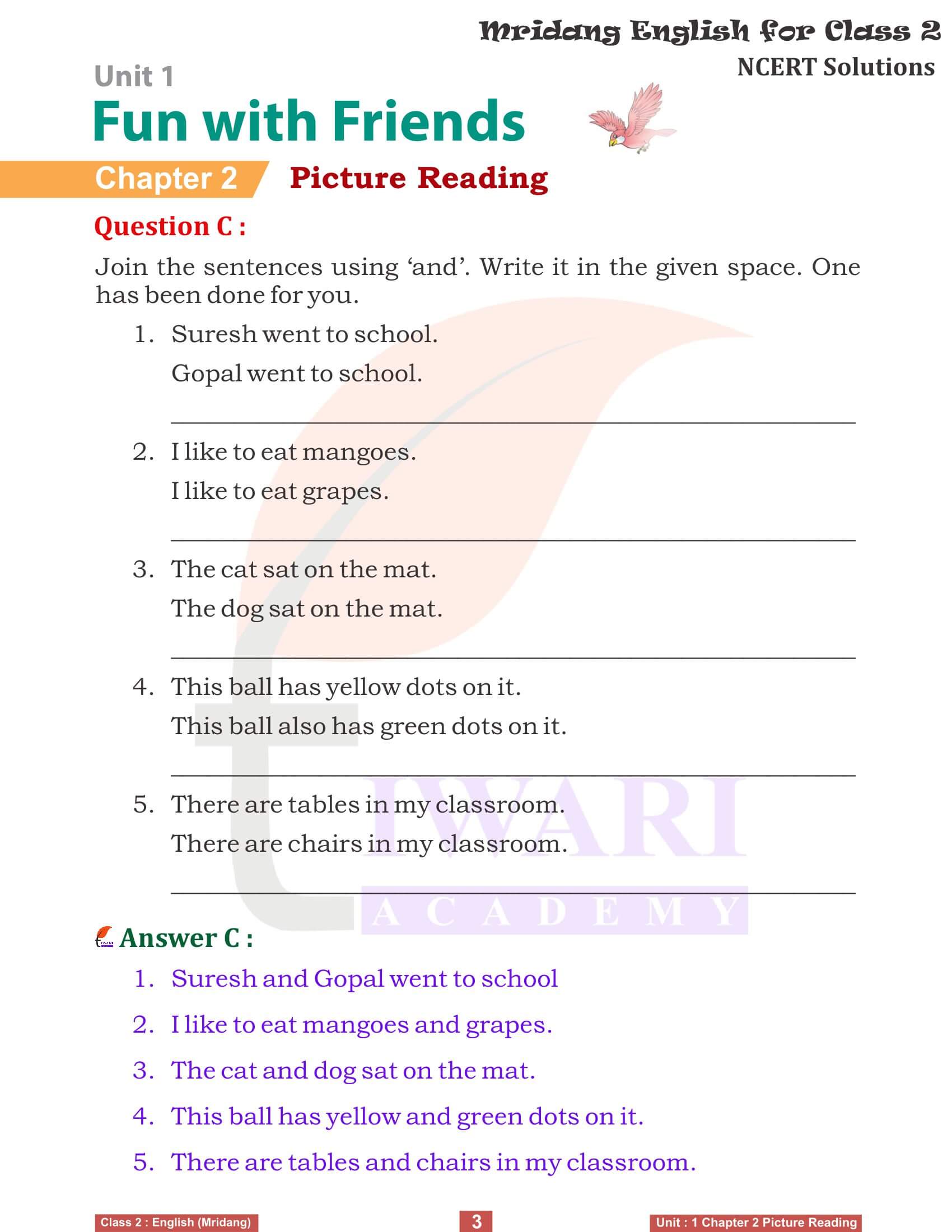NCERT Solutions for Class 2 English Mridang Unit 1 Fun with Friends Chapter 2 Picture Reading Answers