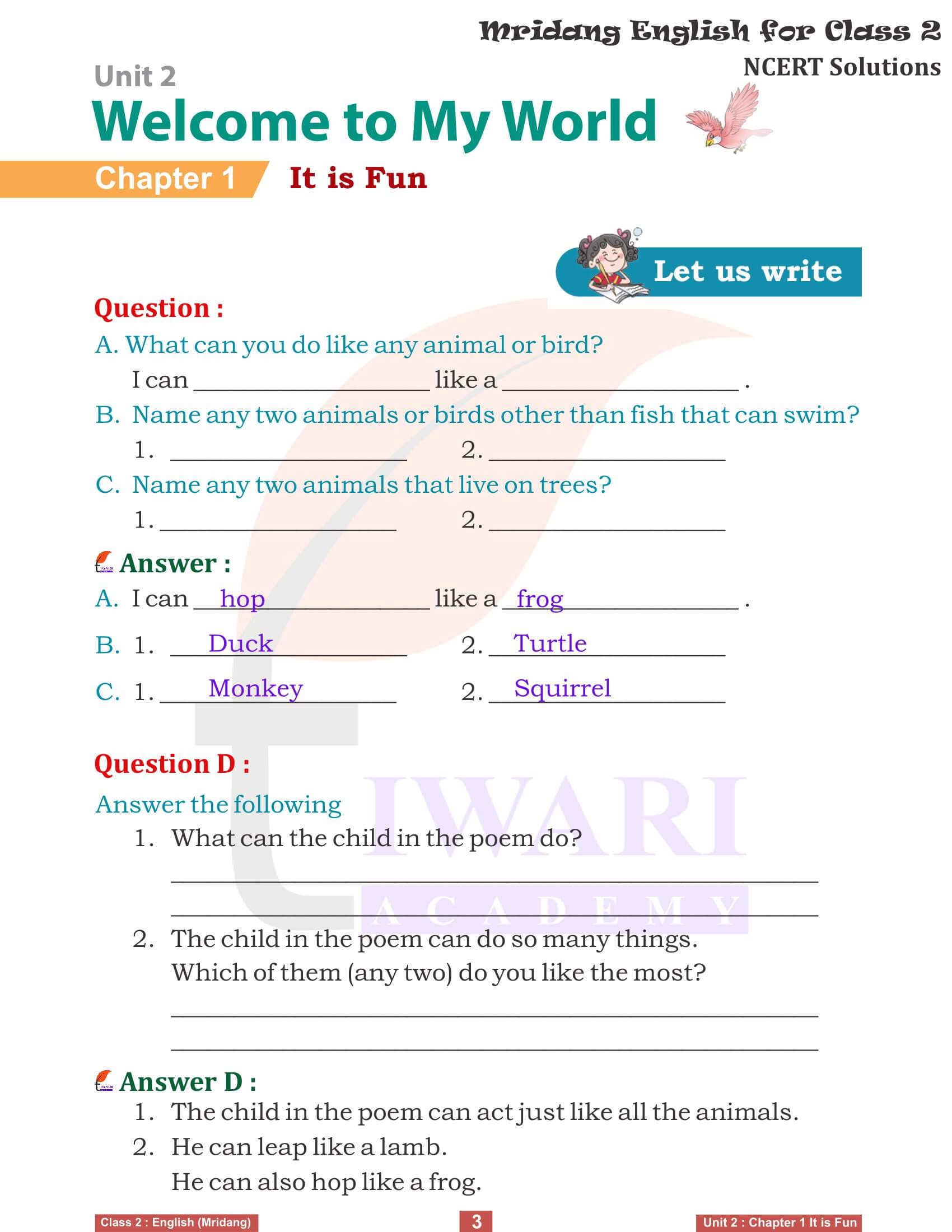 NCERT Solutions for Class 2 English Mridang Unit 2 Welcome to My World Chapter 2 Seeing without Seeing all Answers