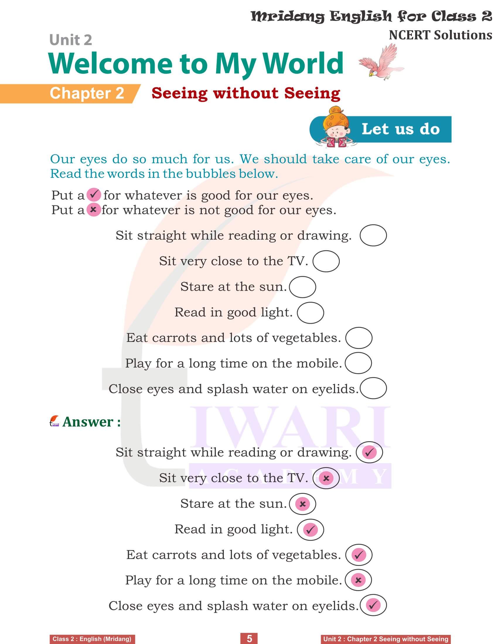 NCERT Solutions for Class 2 English Mridang Unit 2 Welcome to My World Chapter 2 Seeing without Seeing Answers