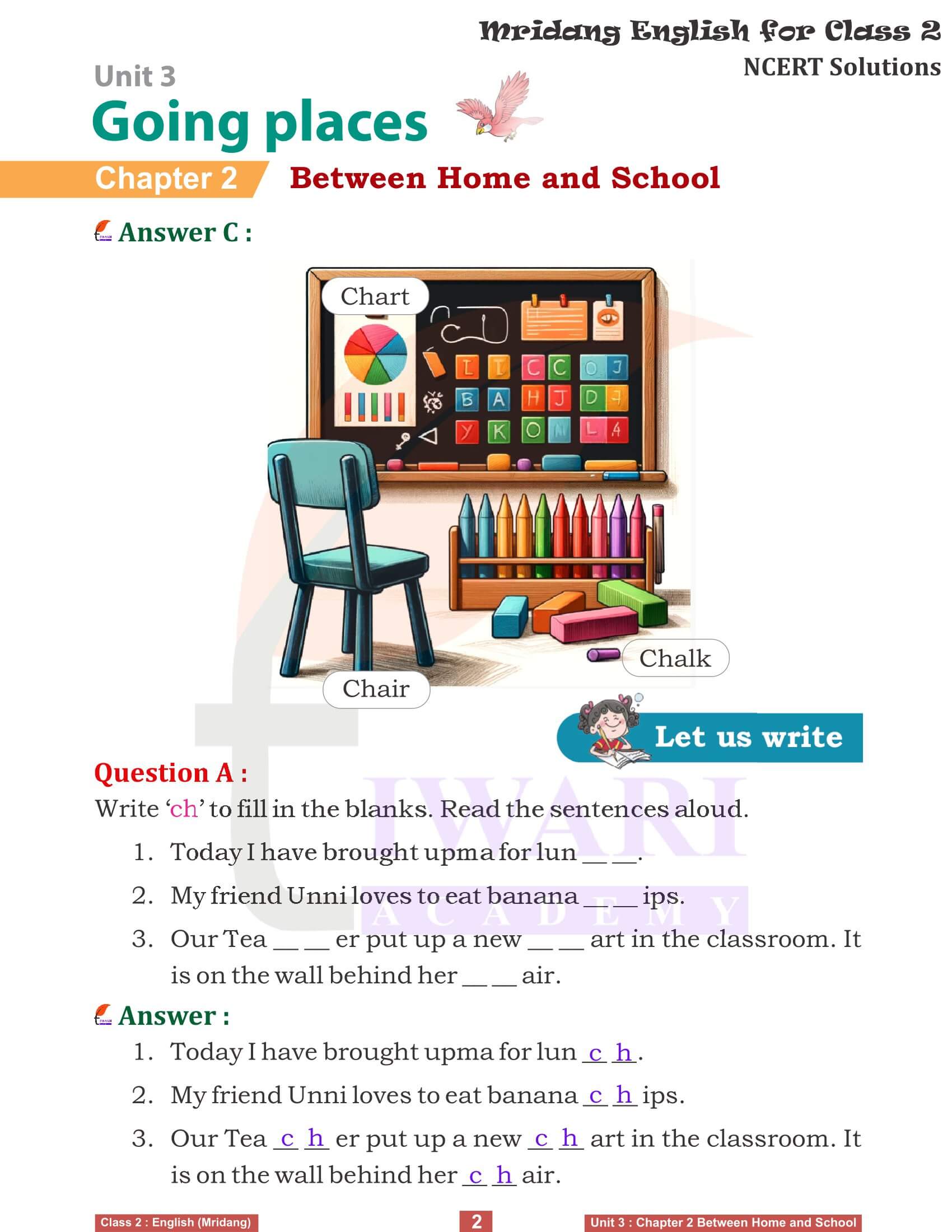 NCERT Solutions for Class 2 English Mridang Unit 3 Going Places Come Back Chapter 2