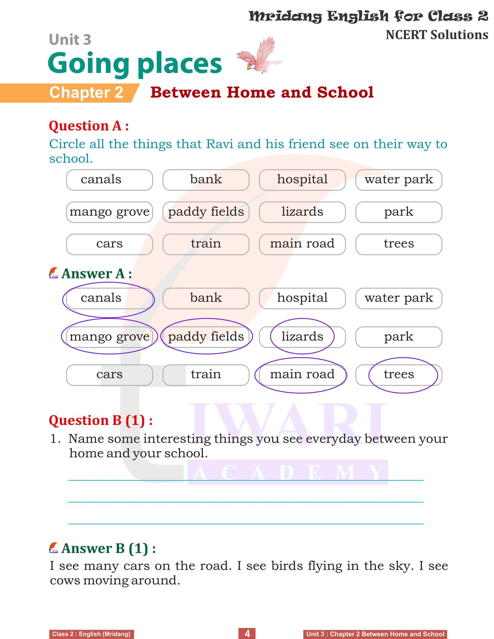 NCERT Solutions for Class 2 English Mridang Unit 3 Going Places Come Back Chapter 2 Exercises
