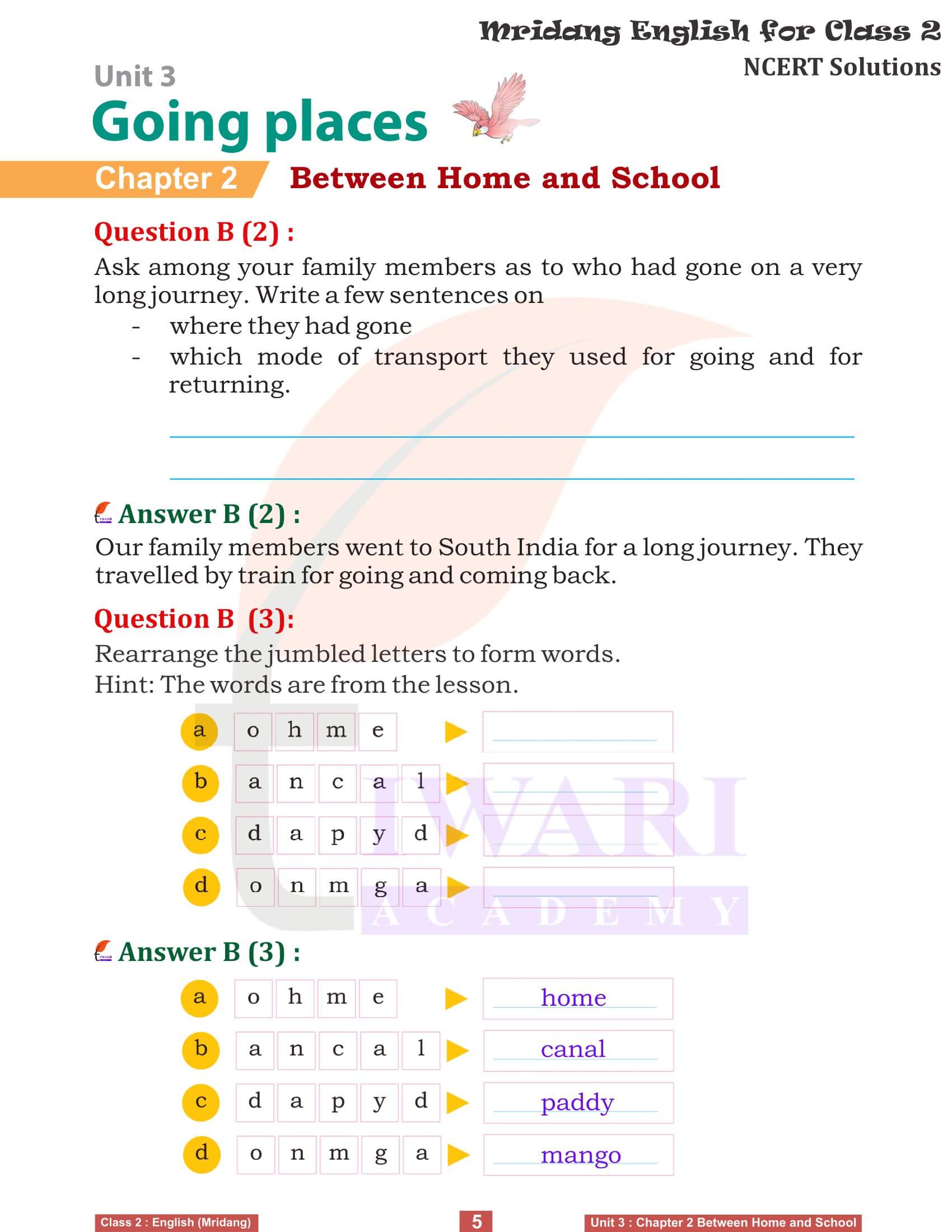 NCERT Solutions for Class 2 English Mridang Unit 3 Going Places Come Back Chapter 2 Between Home and School all answers