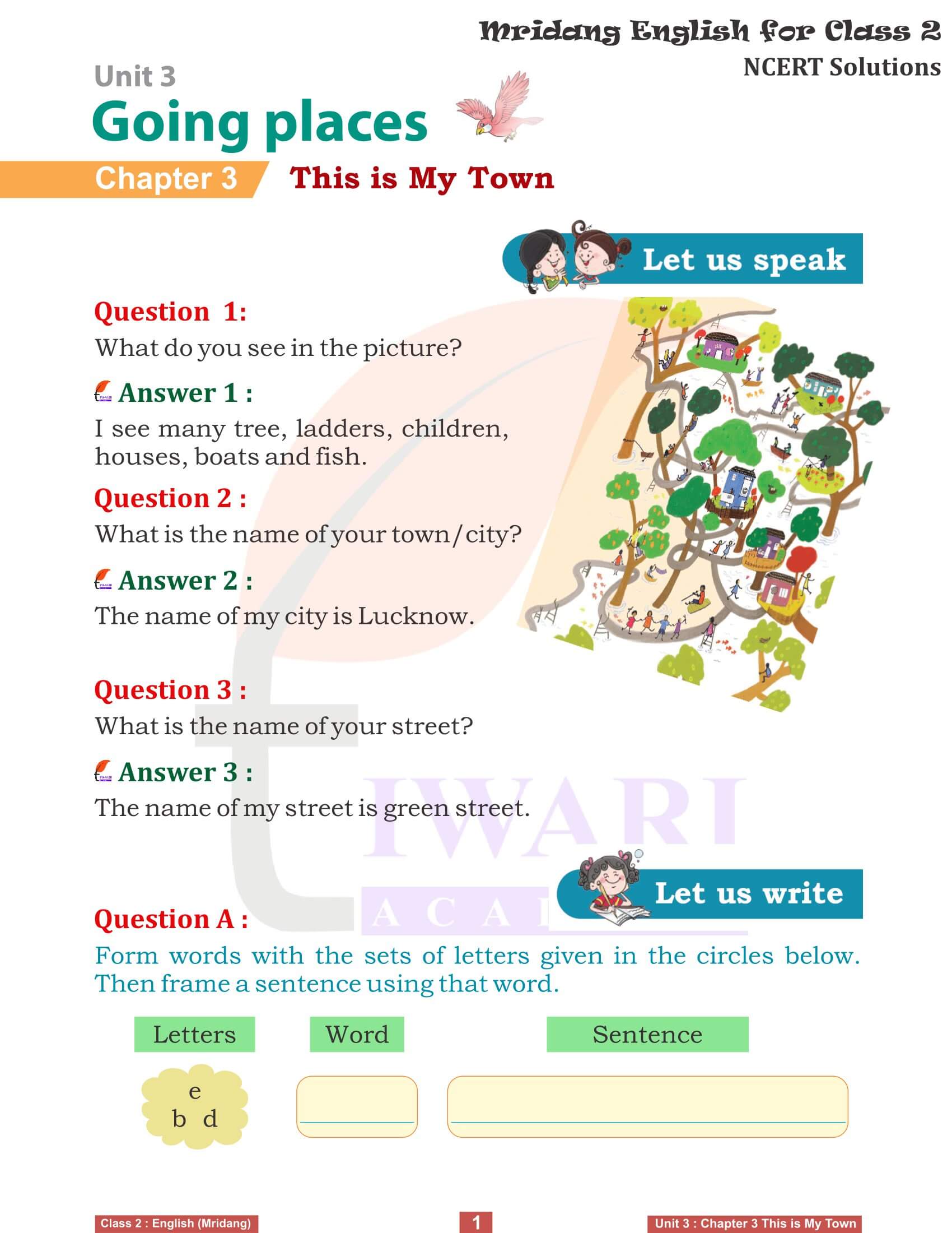 NCERT Solutions for Class 2 English Mridang Unit 3 Going Places Chapter 3 This is My Town