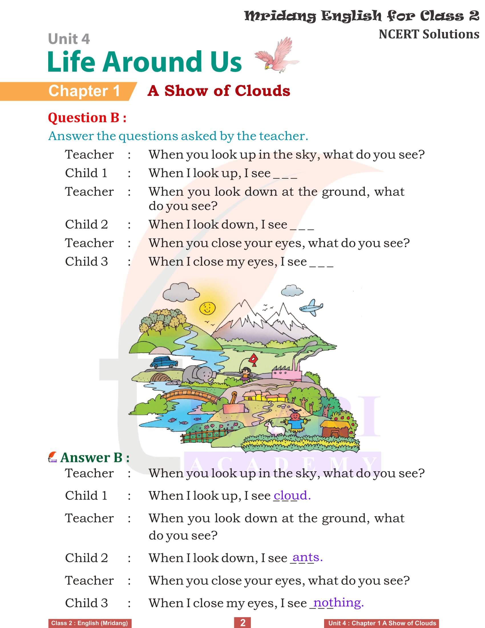 Class 2 English Mridang Unit 4 Life Around Us Chapter 1 A Show of Clouds