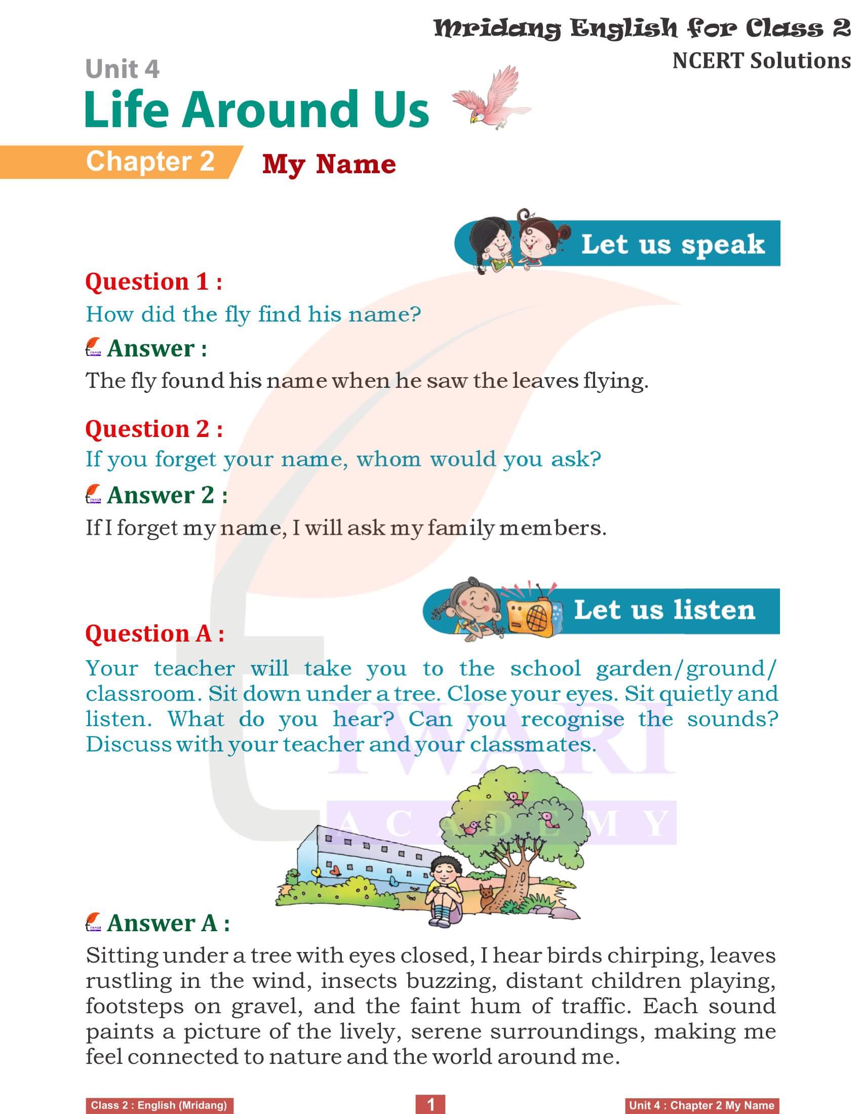NCERT Solutions for Class 2 English Mridang Unit 4 Life Around Us Chapter 2 My Name