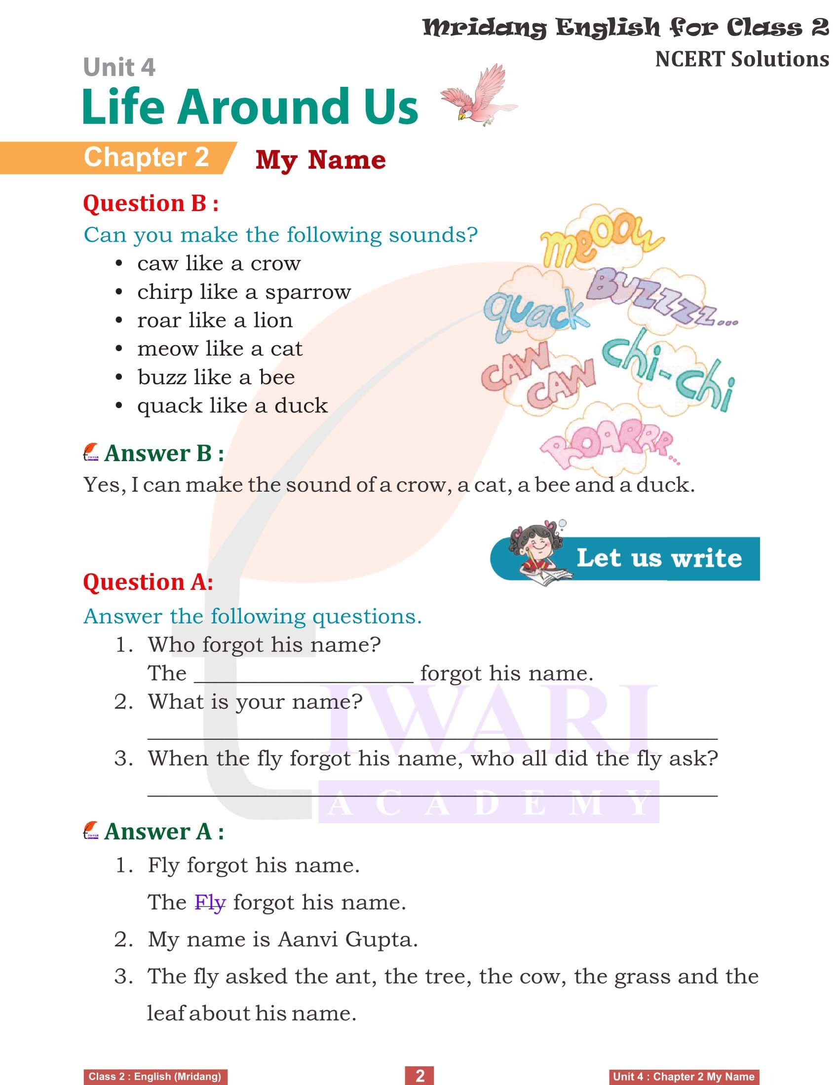 NCERT Solutions for Class 2 English Mridang Unit 4 Life Around Us Chapter 2 My Name Answers