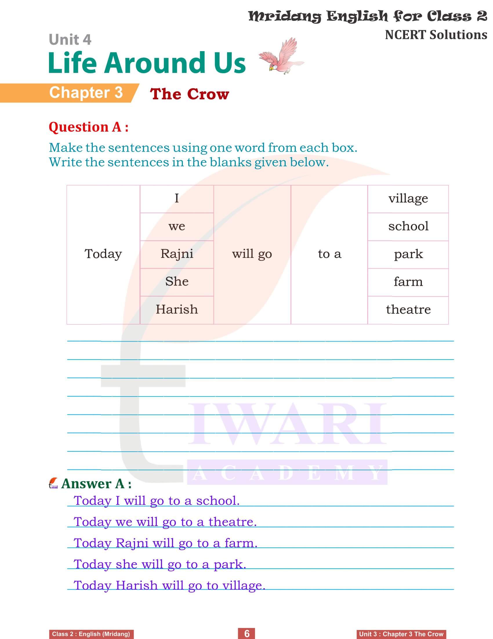 Class 2 English Mridang Unit 4 Life Around Us Chapter 3 The Crow Question Answers