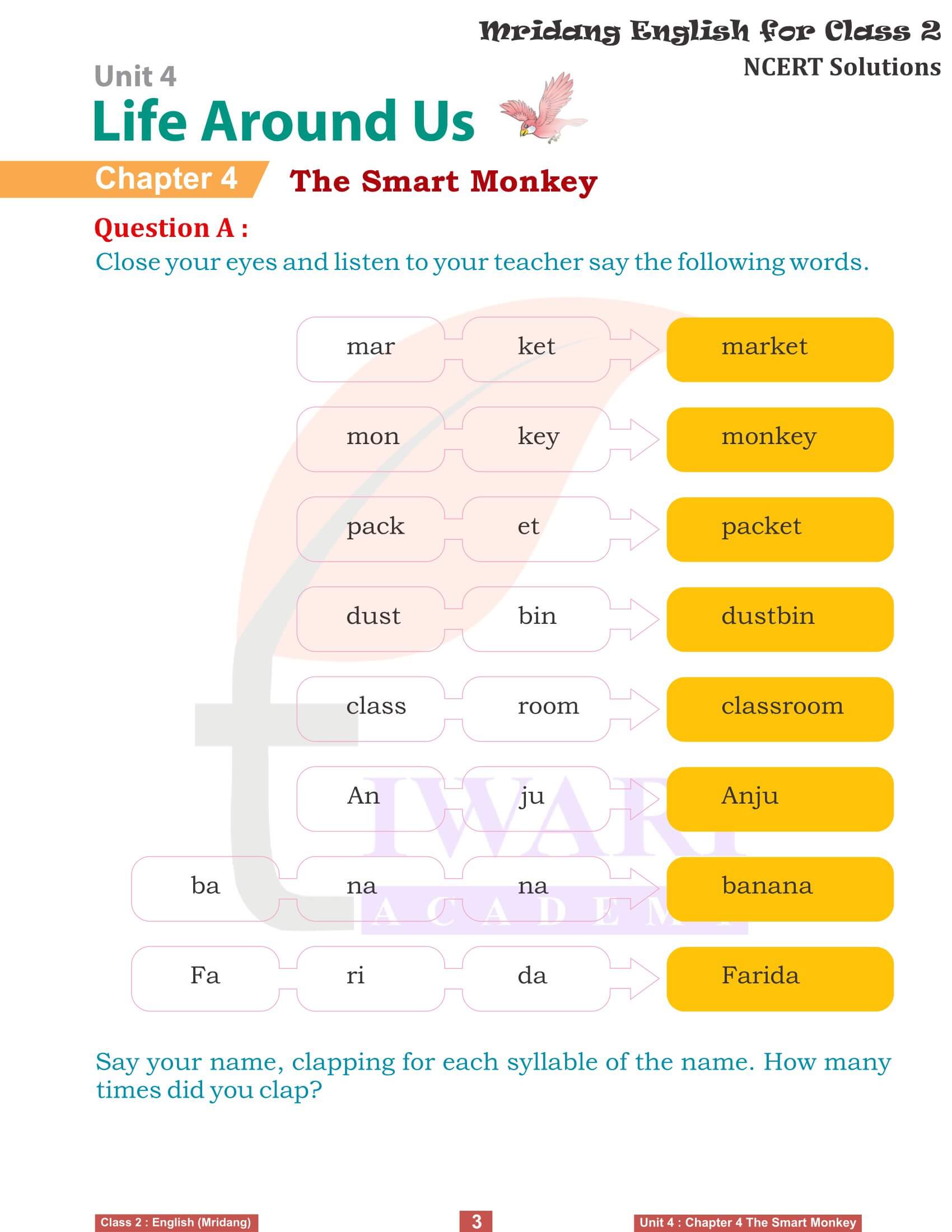 NCERT Solutions for Class 2 English Mridang Unit 4 Life Around Us Chapter 4 The Smart Monkey Question Answers