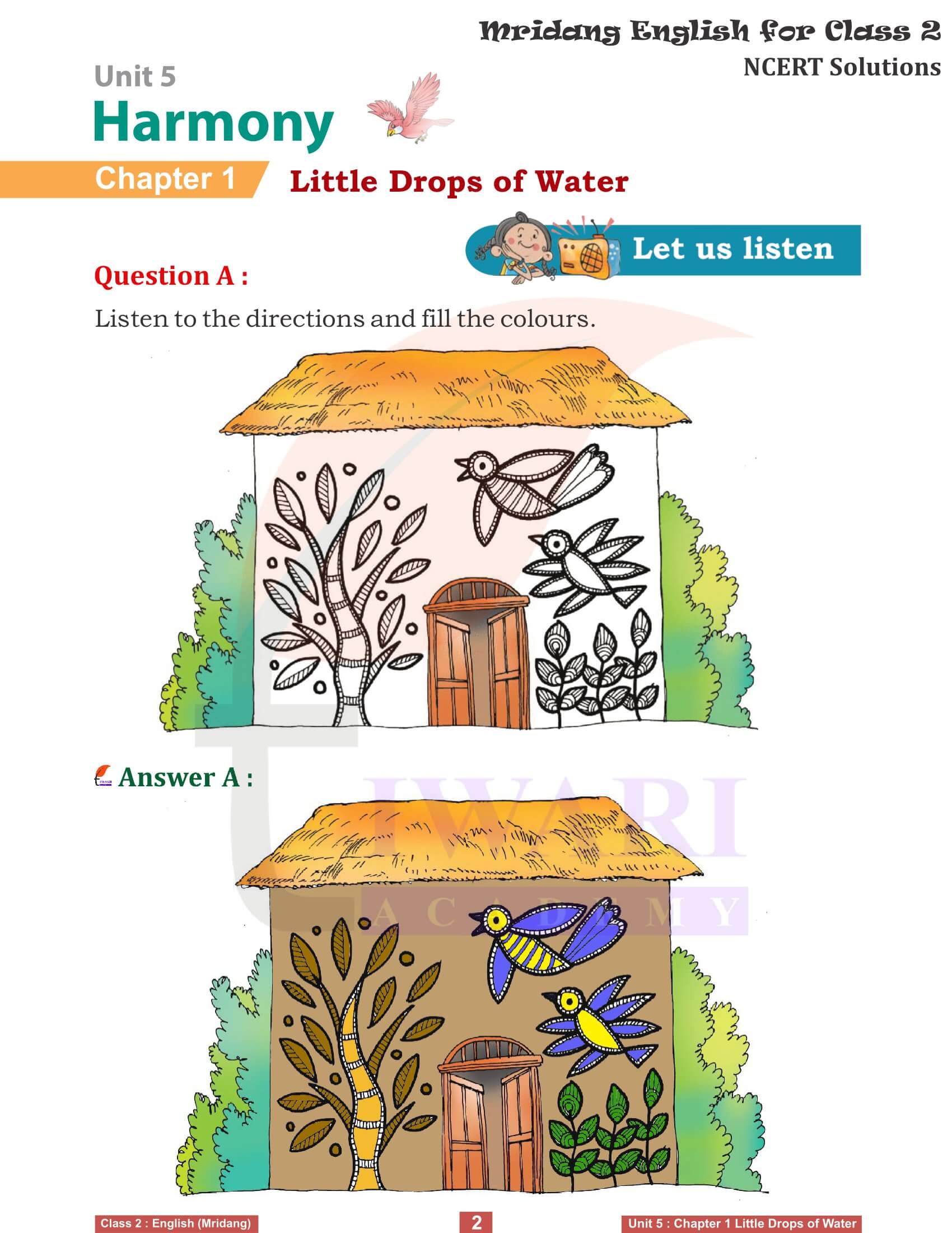 Class 2 English Mridang Unit 5 Harmony Chapter 1 Little Drops of Water Solutions
