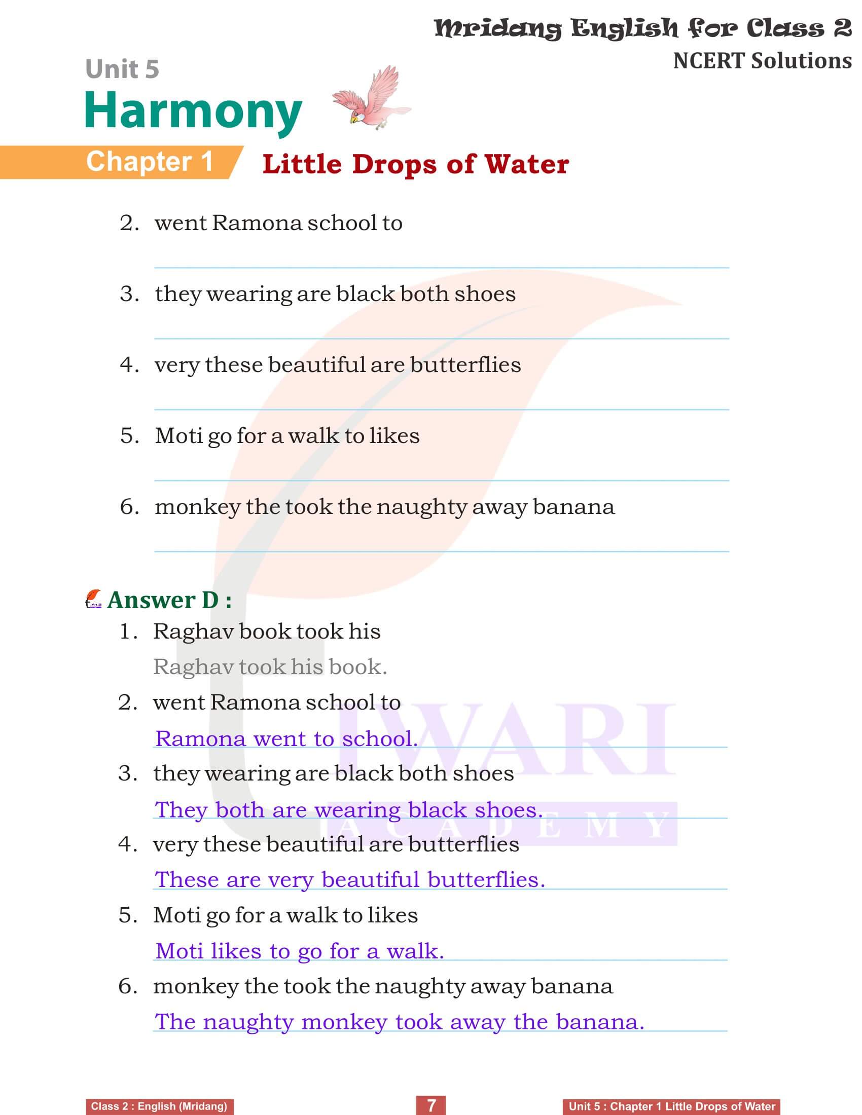 Class 2 English Mridang Unit 5 Harmony Chapter 1 NCERT Solutions
