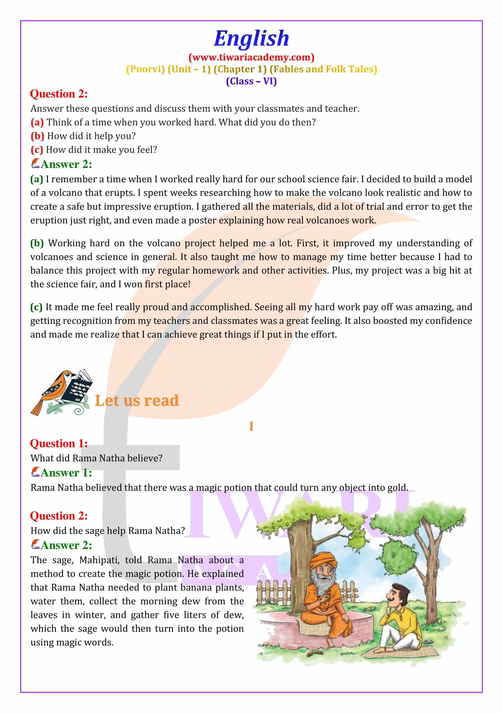 NCERT for Class 6 English Poorvi Unit 1 Fables and Folk Tales Chapter 1 A Bottle of Dew