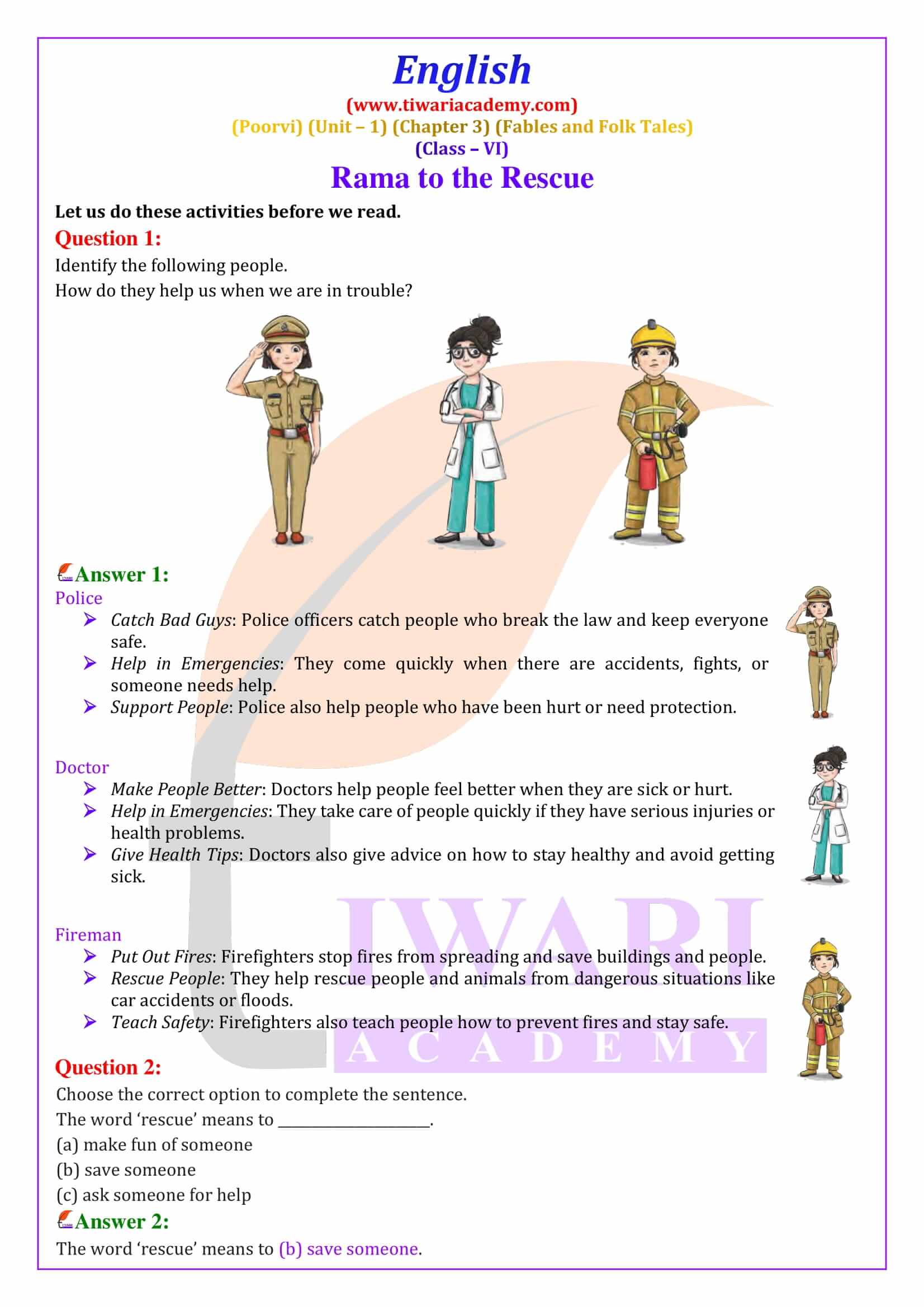 NCERT Solutions for Class 6 English Poorvi Unit 1 Fables and Folk Tales Chapter 3 Rama to the Rescue