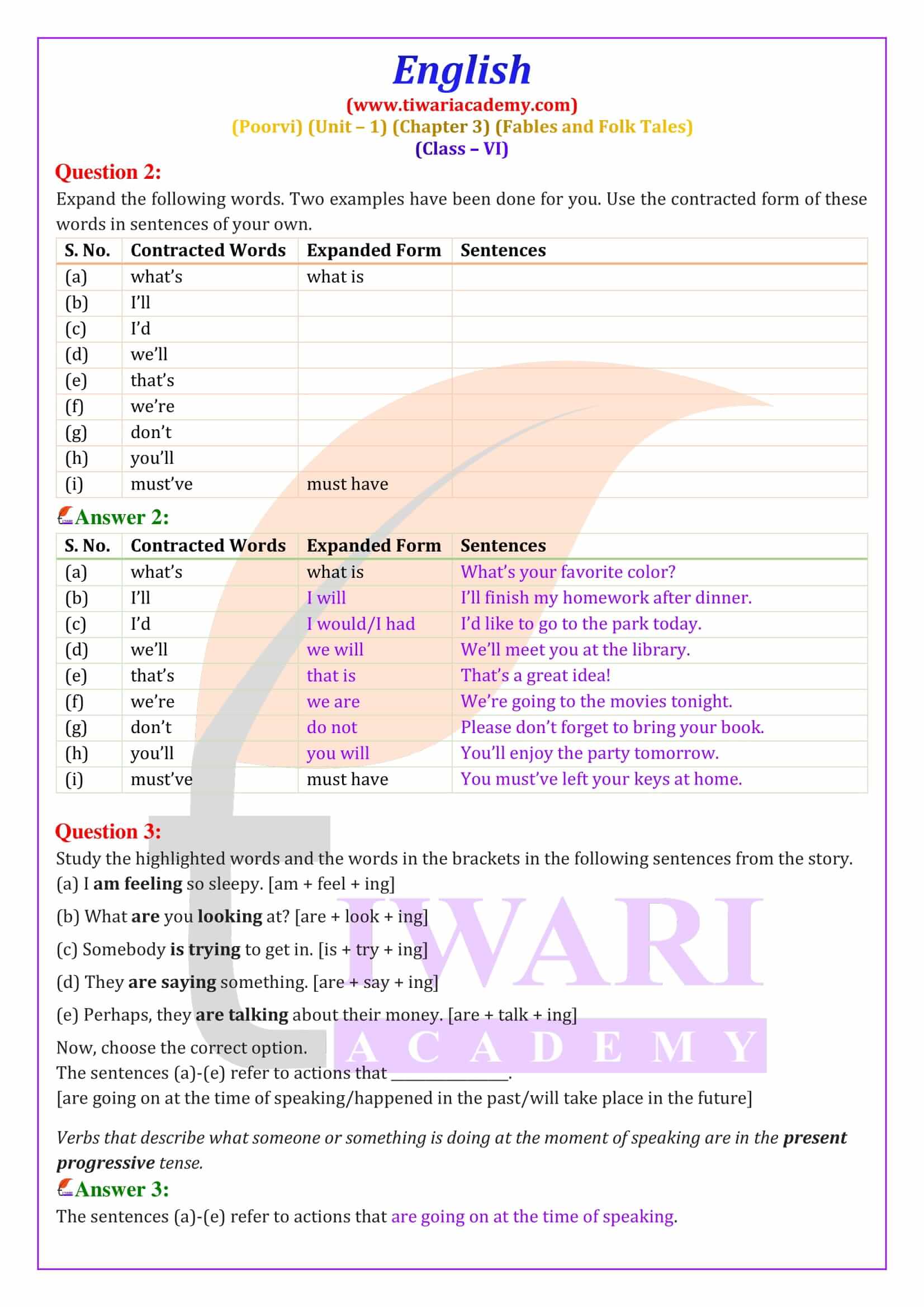 Class 6 English Poorvi Unit 1 Fables and Folk Tales Chapter 3 NCERT Solutions