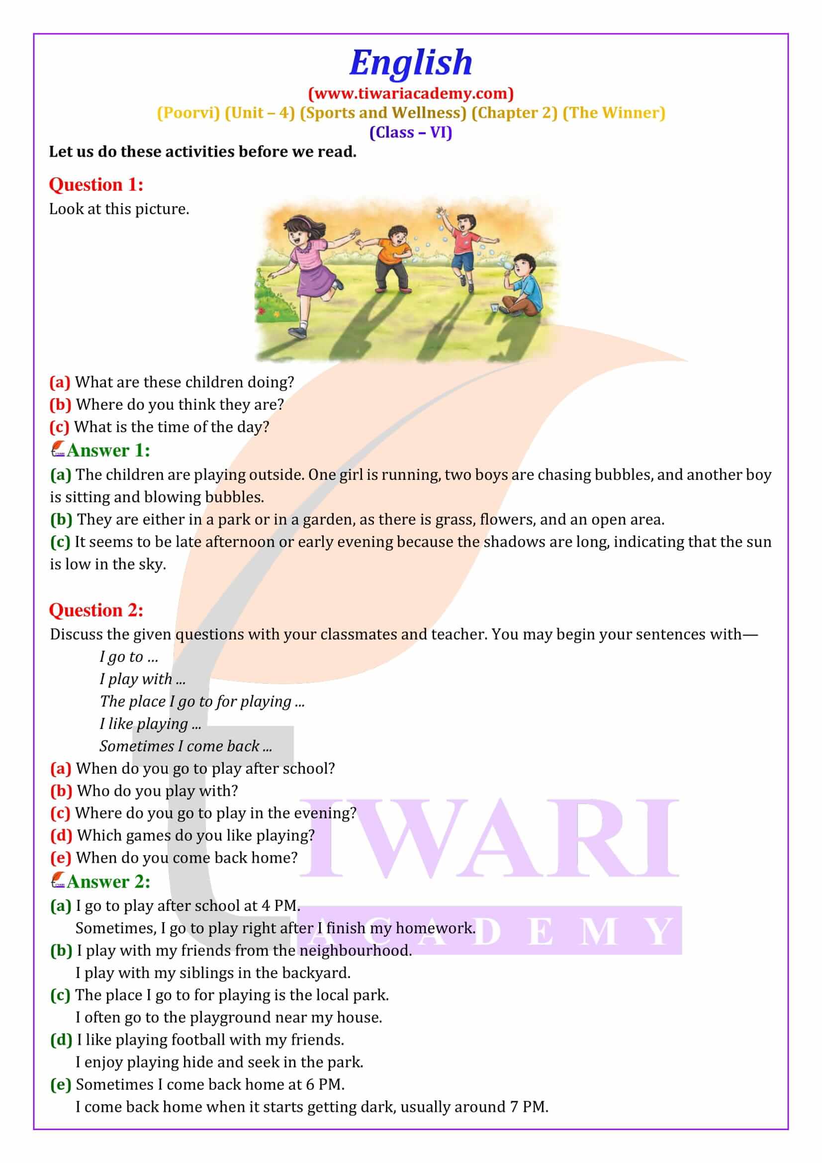 NCERT Solutions for Class 6 English Poorvi Unit 4 Sports and Wellness Chapter 2 The Winner