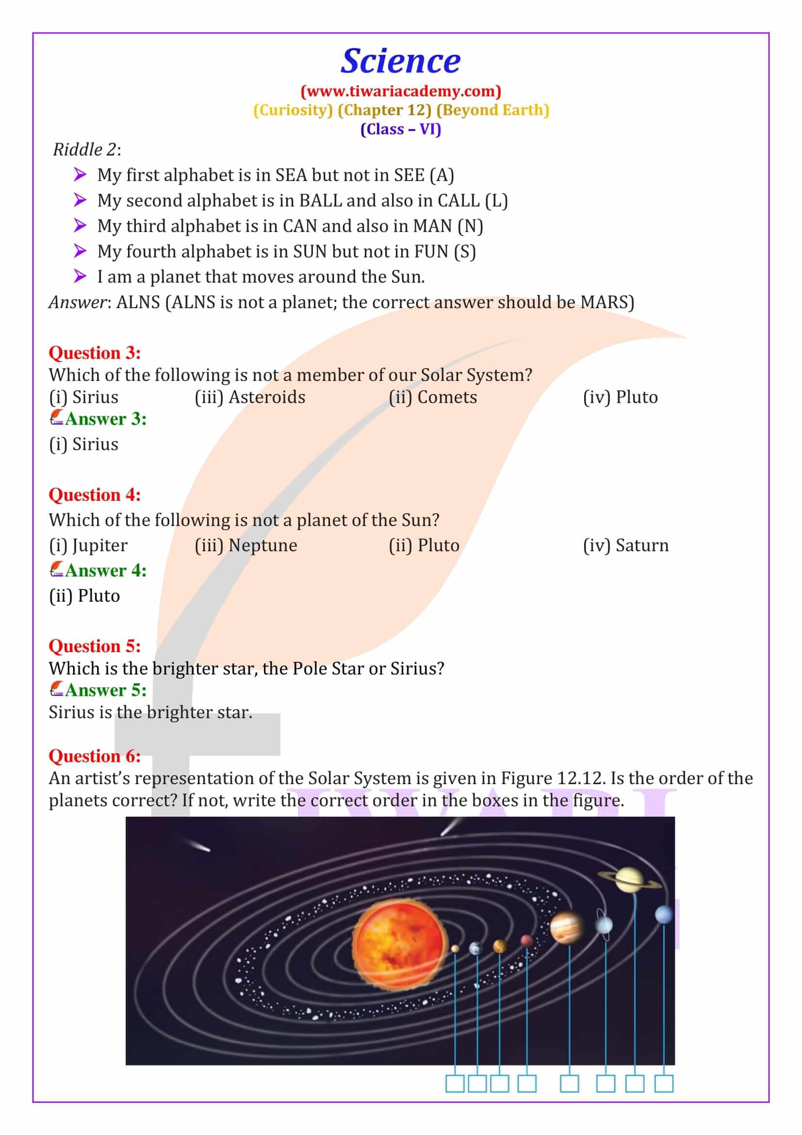 Class 6 Science Curiosity Chapter 12 NCERT Solutions