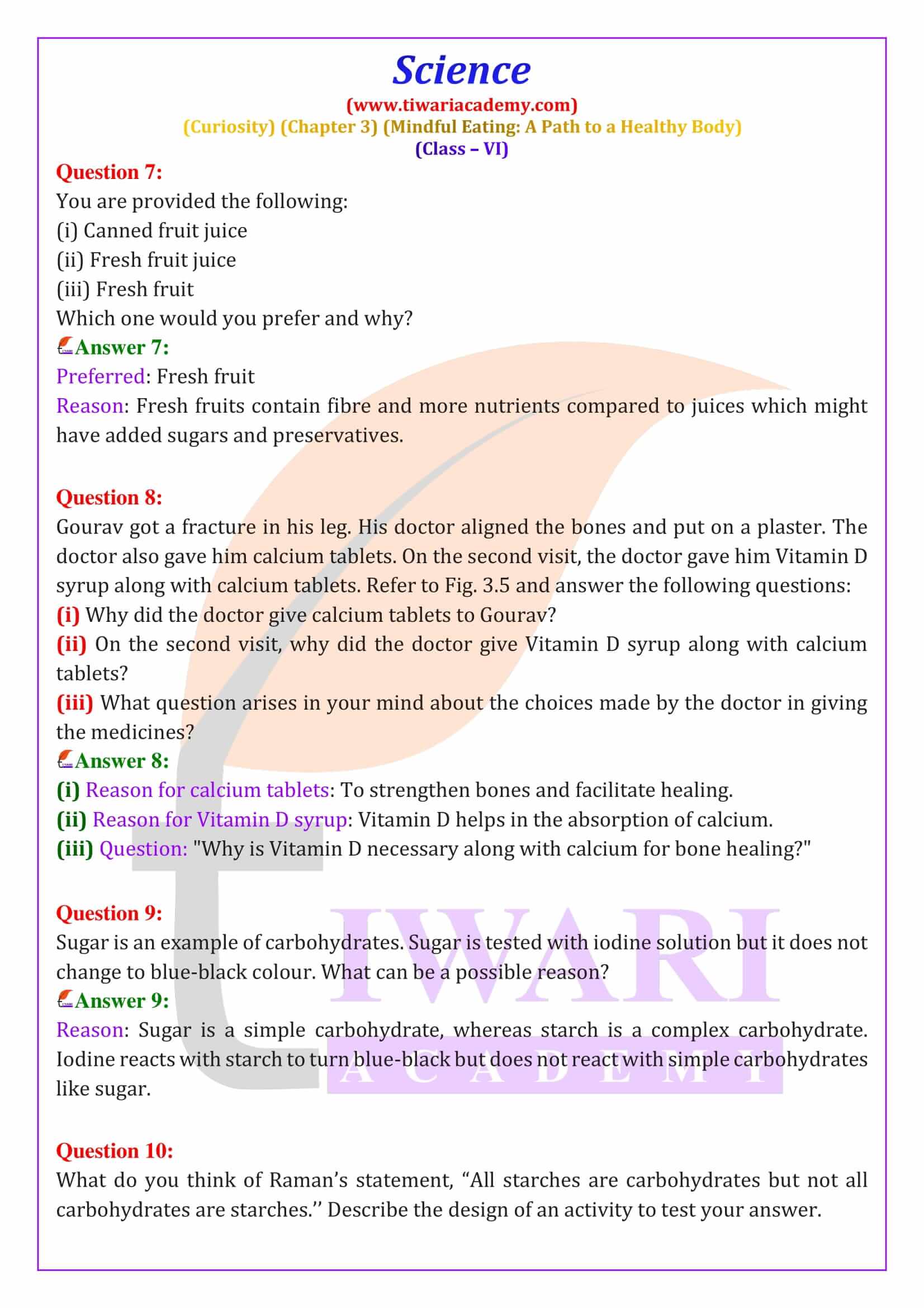 Class 6 Science Curiosity Chapter 3 NCERT Solutions