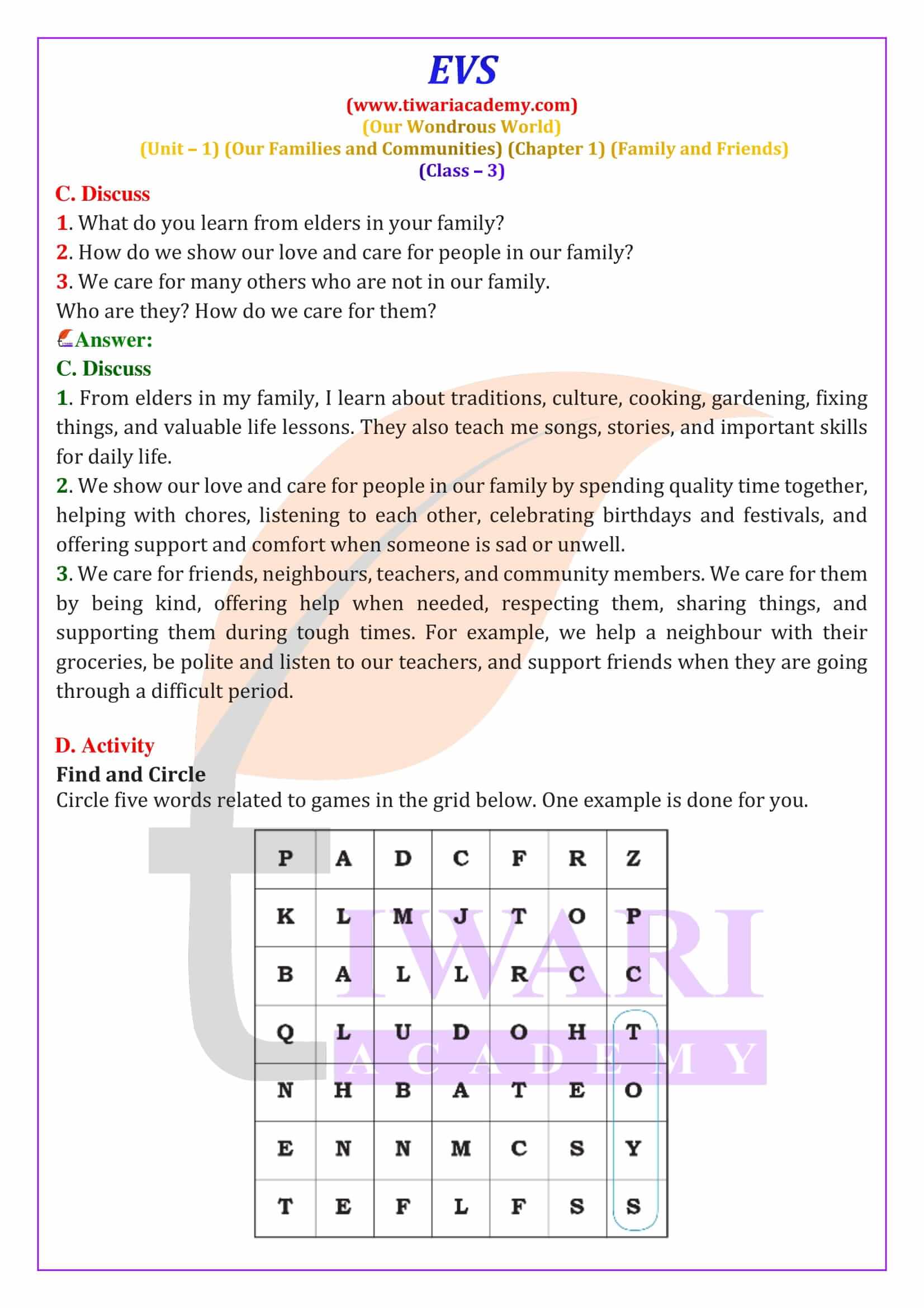 Class 3 EVS Chapter 1 all answers