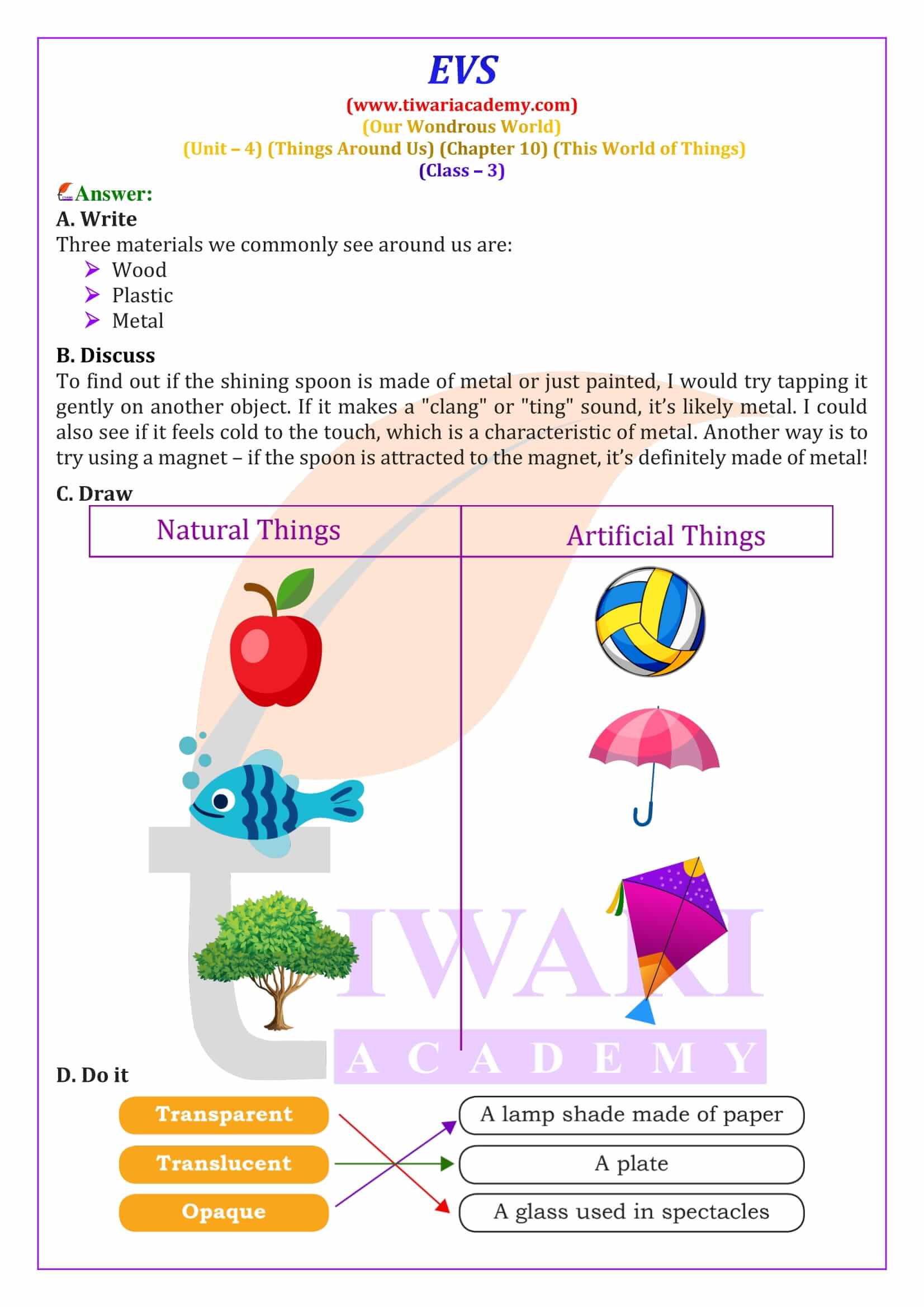 Class 3 EVS Chapter 10 answers guide