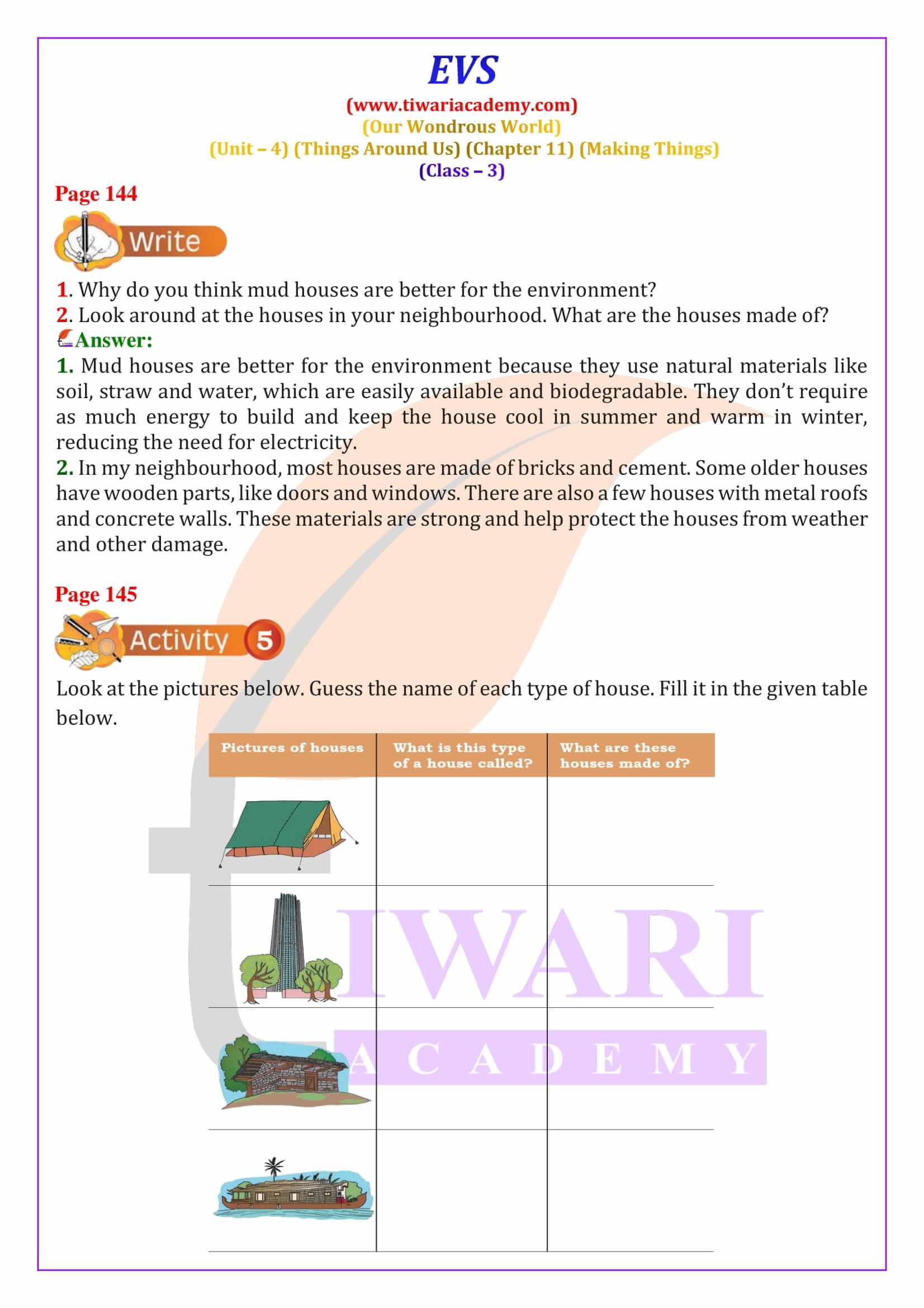 Class 3 EVS Chapter 11 Question Answers