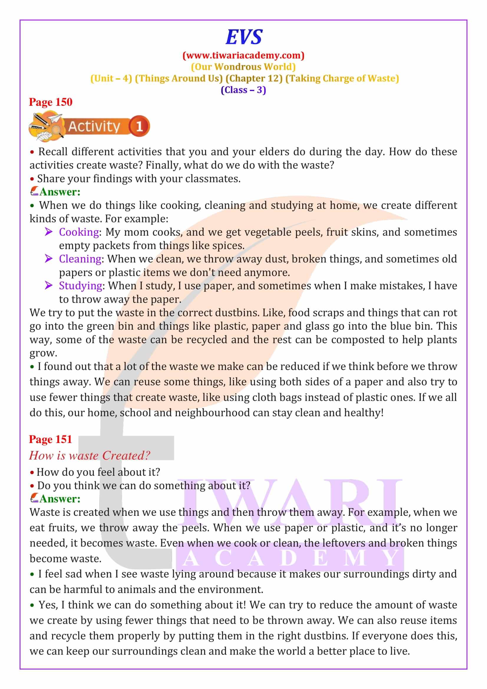 NCERT Solutions for Class 3 EVS Chapter 12 in English Medium