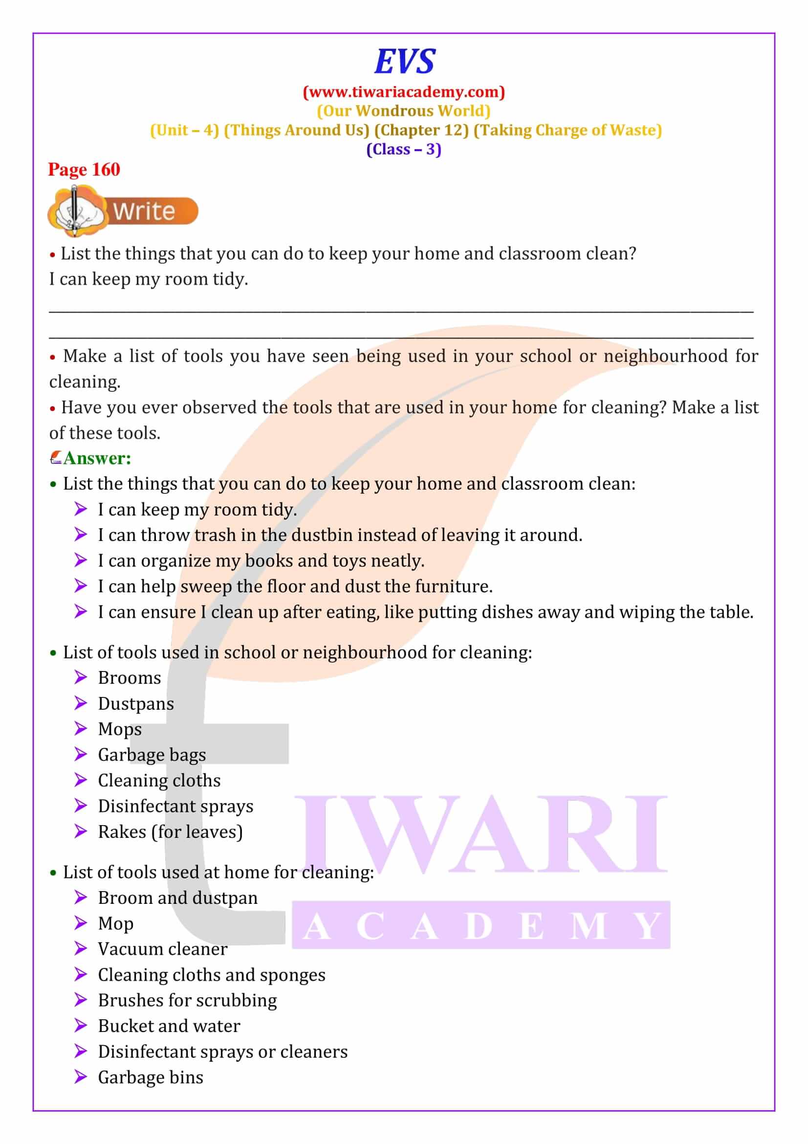 Class 3 EVS Chapter 12 Answers in English