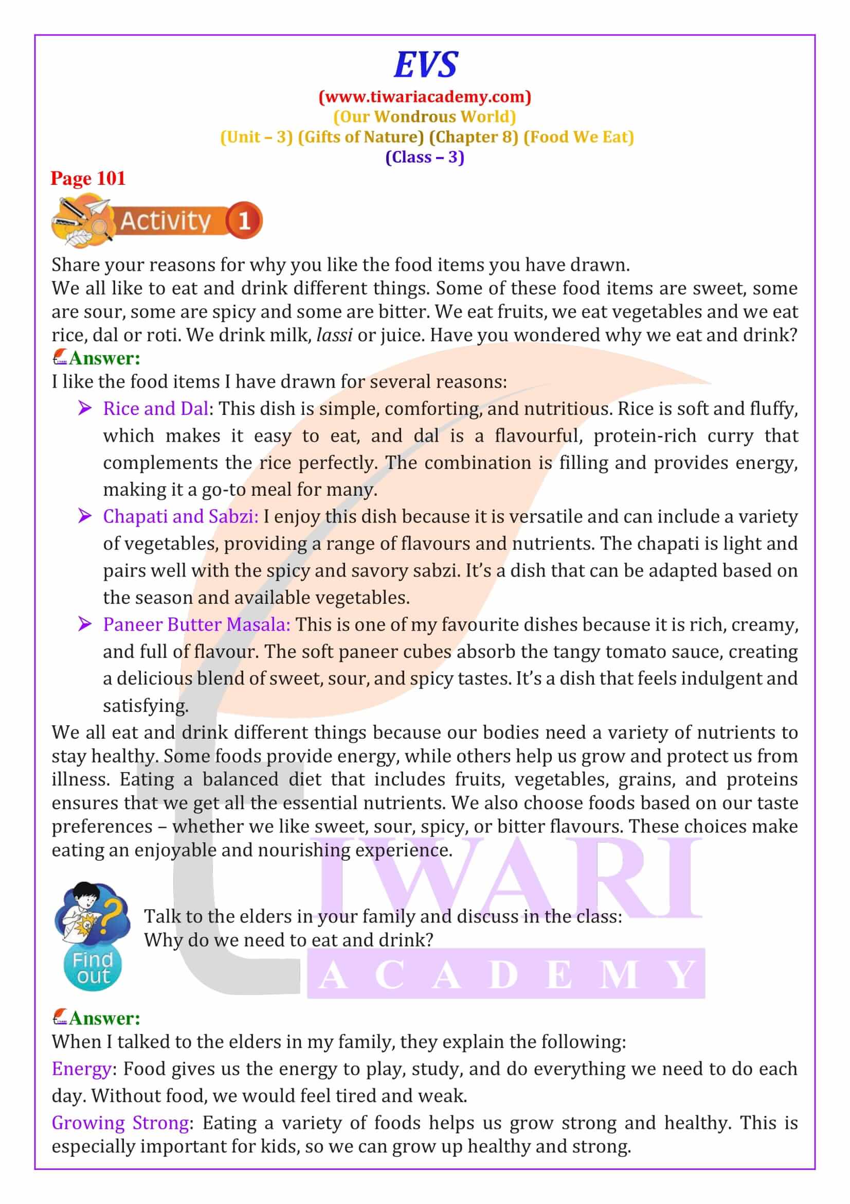 NCERT Solutions Class 3 EVS Chapter 8 Question Answers