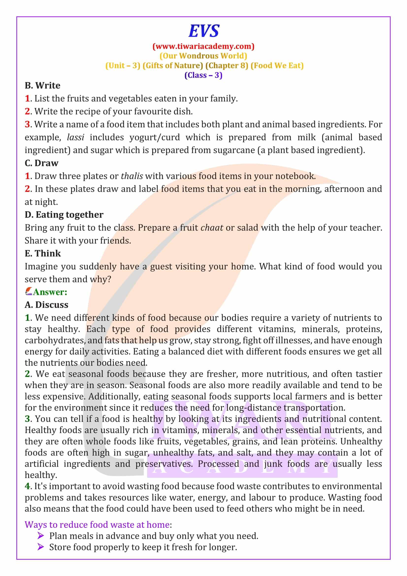 Class 3 EVS Chapter 8 Exercises