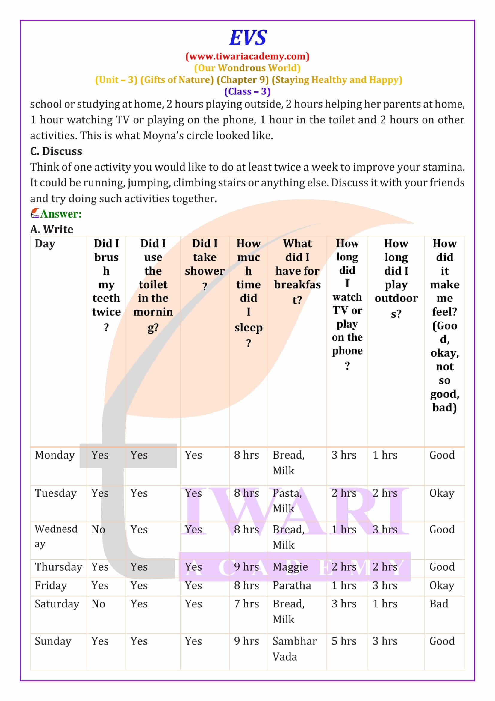 Class 3 EVS Chapter 9 in English