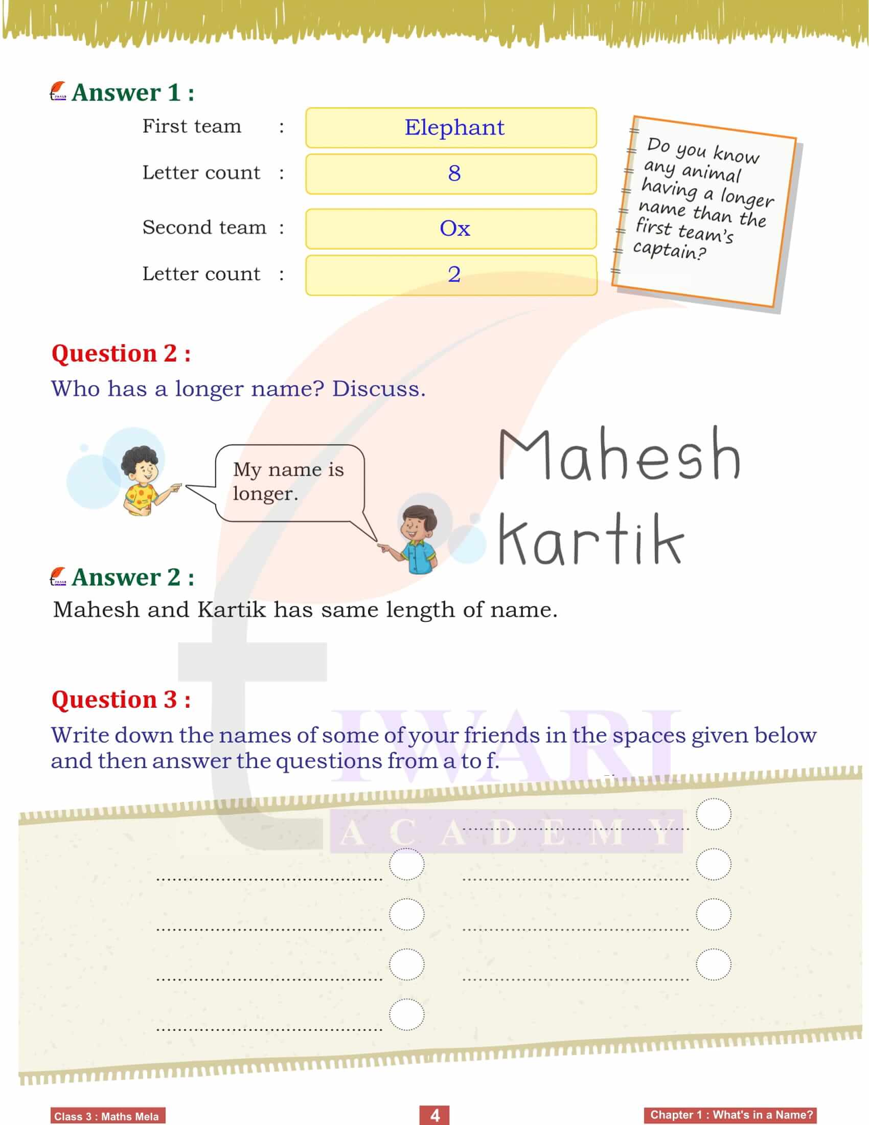 Class 3 Maths Mela Chapter 1 Answers