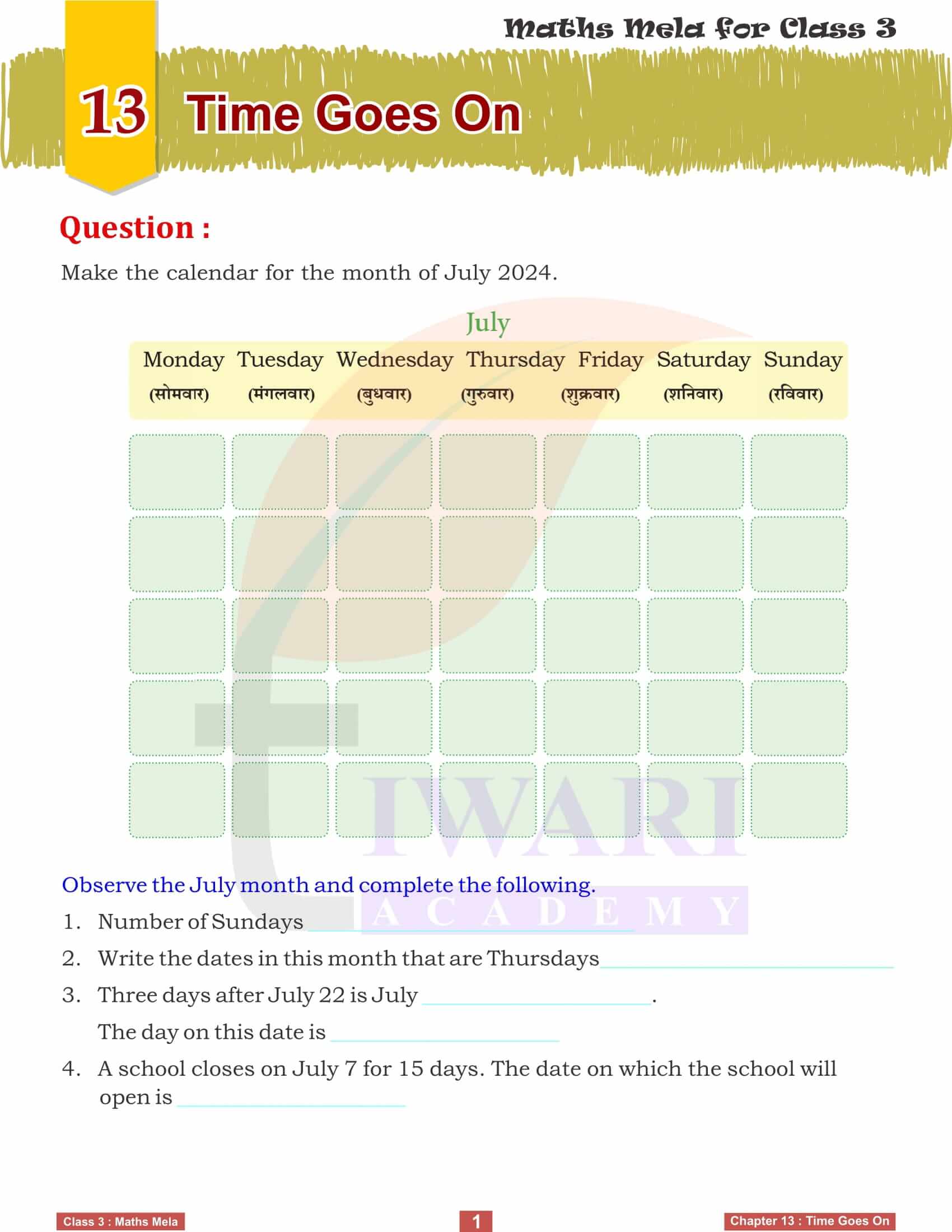 Class 3 Maths Mela Chapter 13 Time Goes On