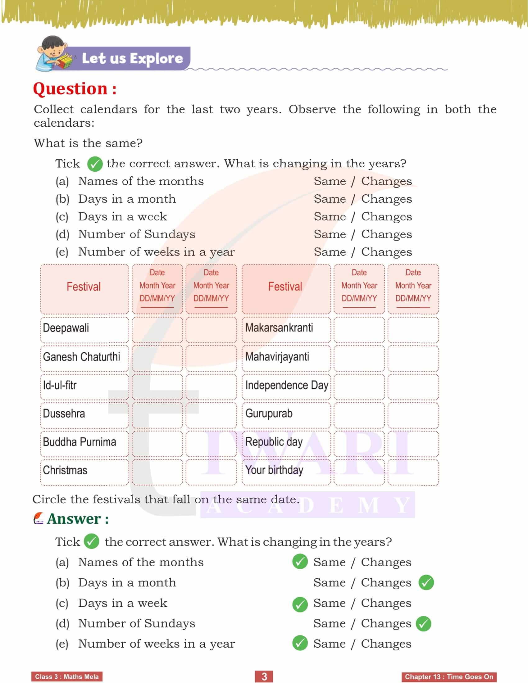 Class 3 Maths Mela Chapter 13 Answers