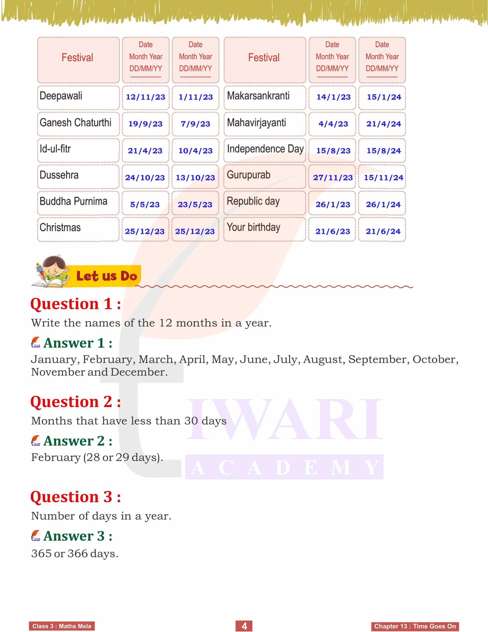 Class 3 Maths Mela Chapter 13 Question answers