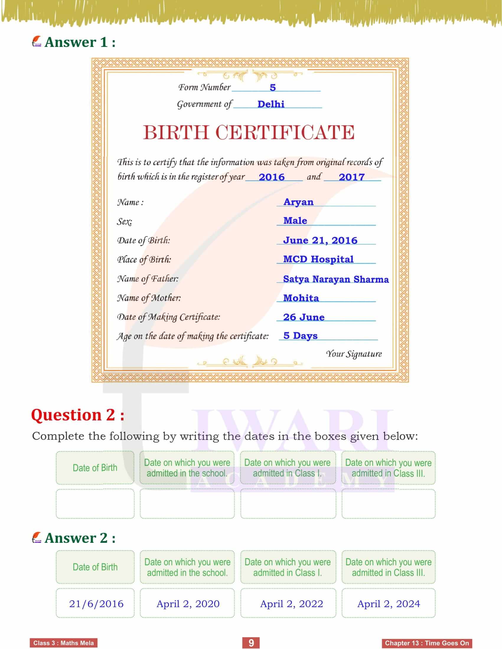 Class 3 Maths Mela Chapter 13 Practice questions